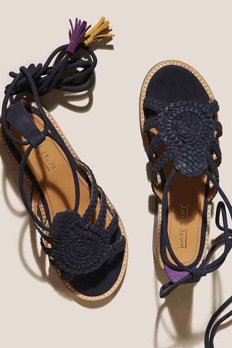 PLAITED LEATHER SANDAL TIE LEG PURE BLACK 3