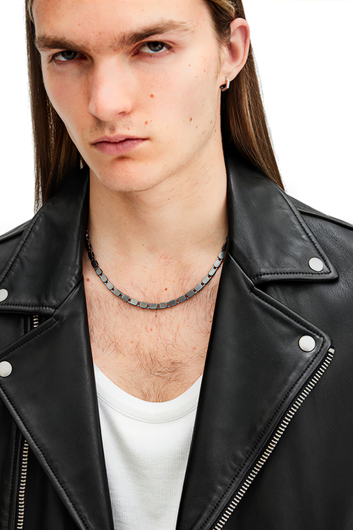 AXEL HEX CHAIN NCKLC WARM SILVR/DRK HEM 2