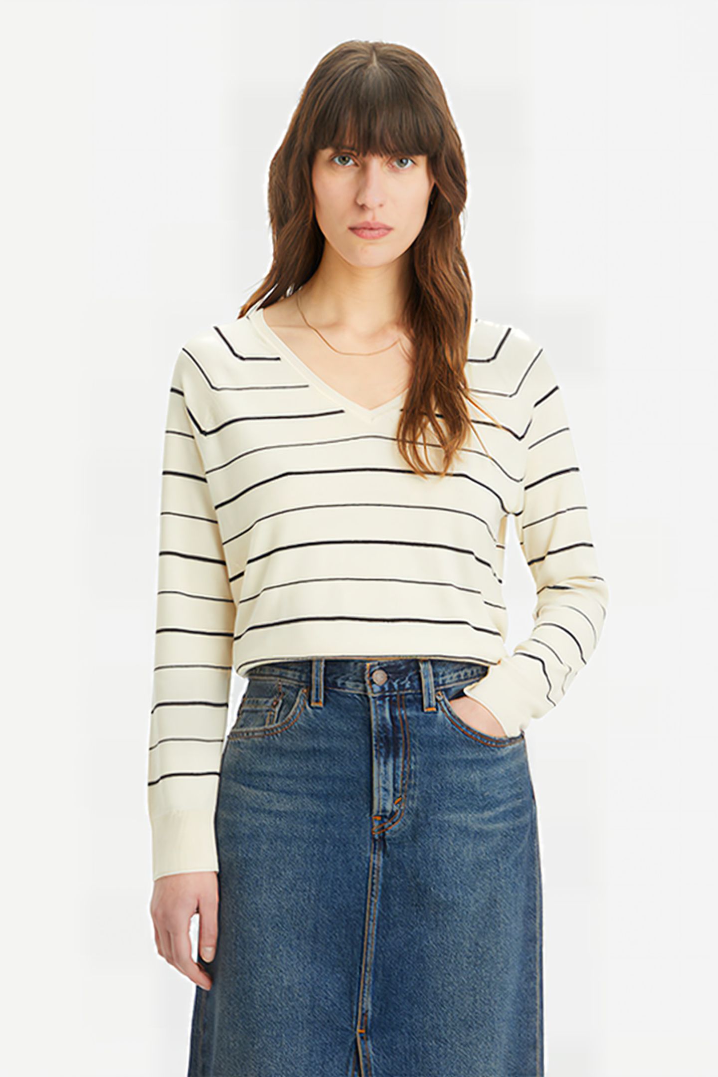 PETAL VNECK SWEATER OLYMPIC STRIPE WHITE 1
