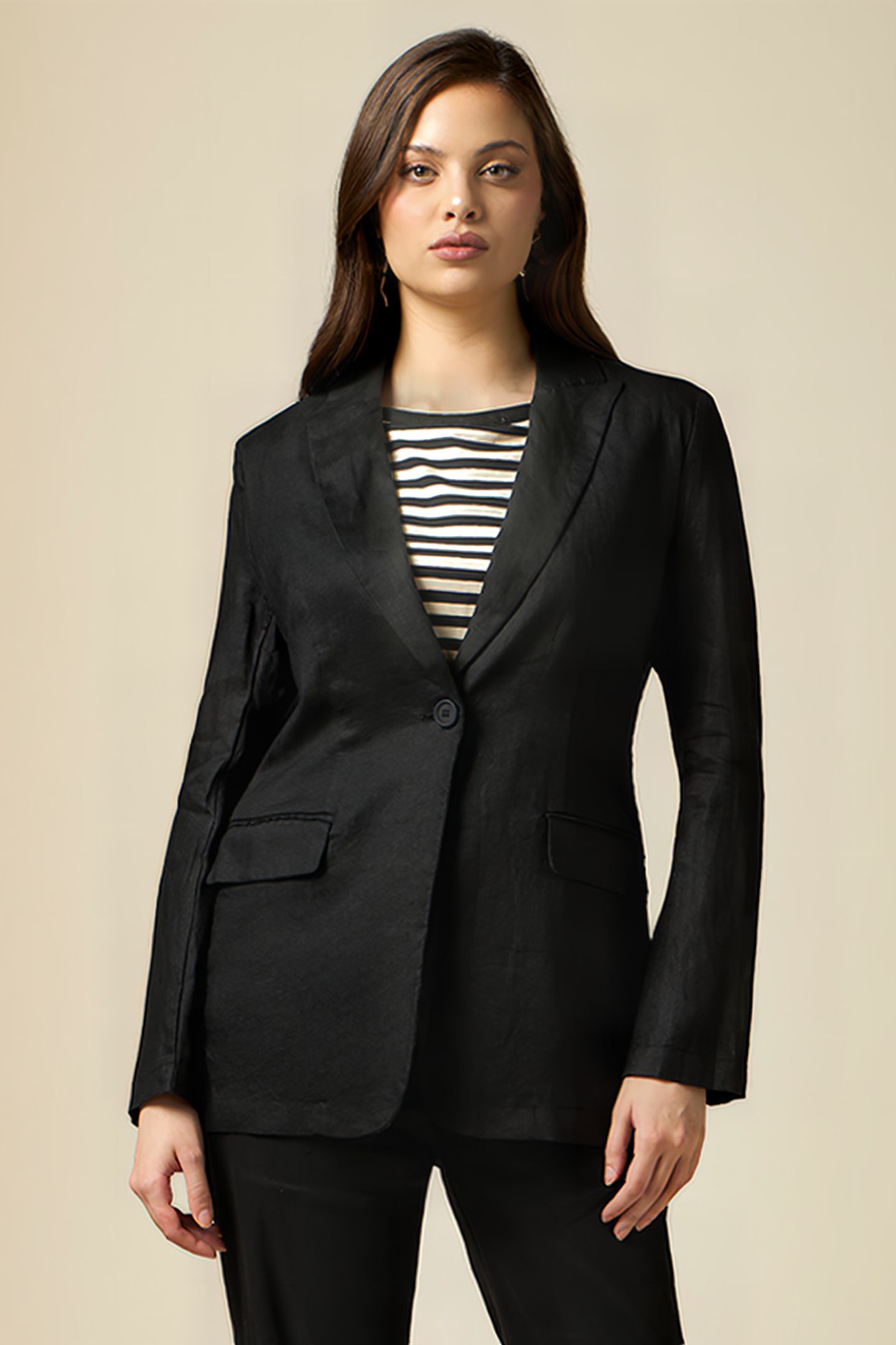 PURE LINEN BLAZER JACKET BLACK 1