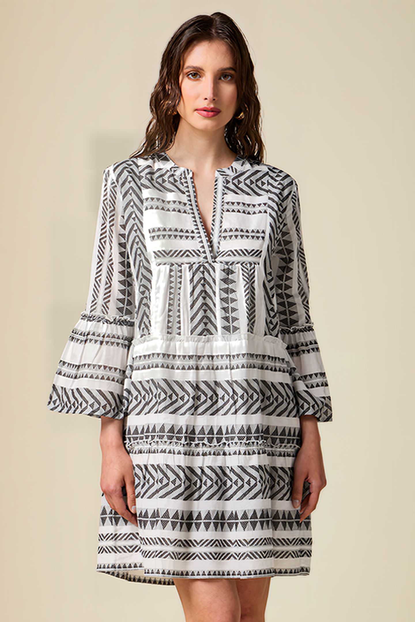 SHORT FLARED COTTON DRESS WHITE 1