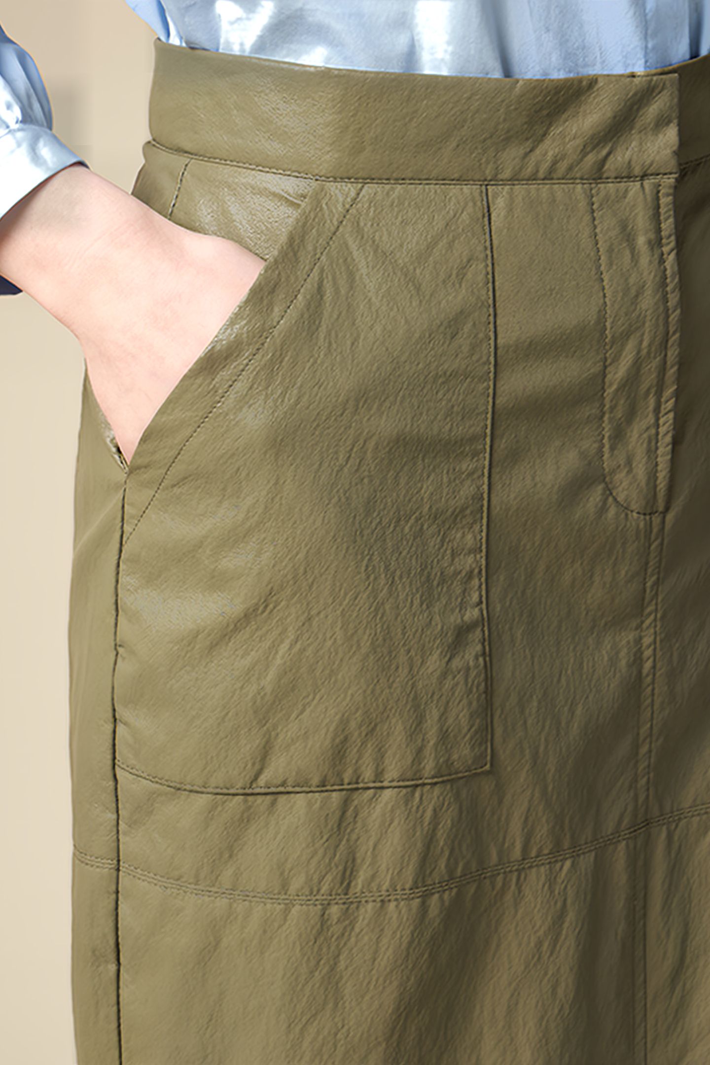 CRINKLED FABRIC MIDI PENCIL SKIRT GREEN 5