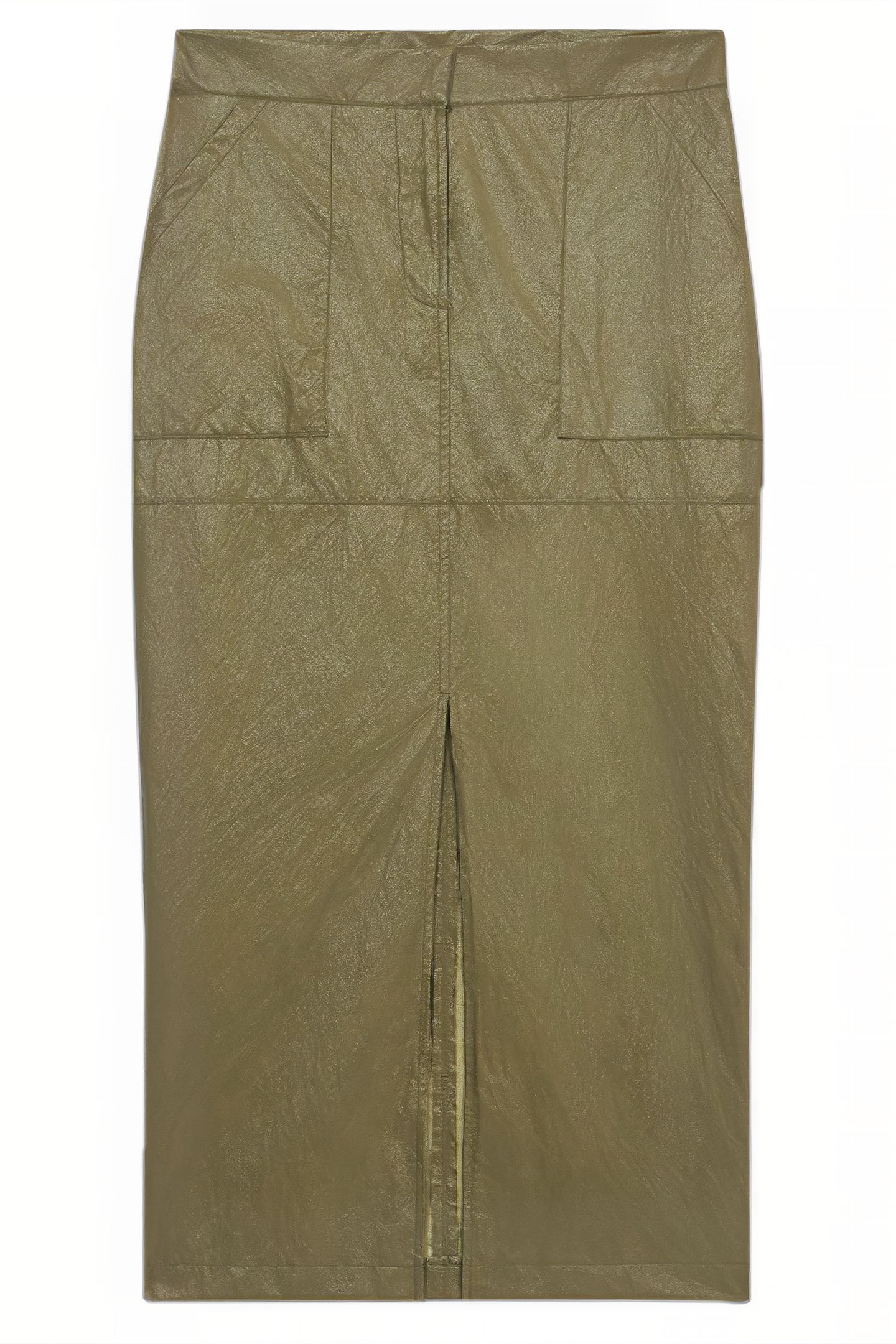 CRINKLED FABRIC MIDI PENCIL SKIRT GREEN 4