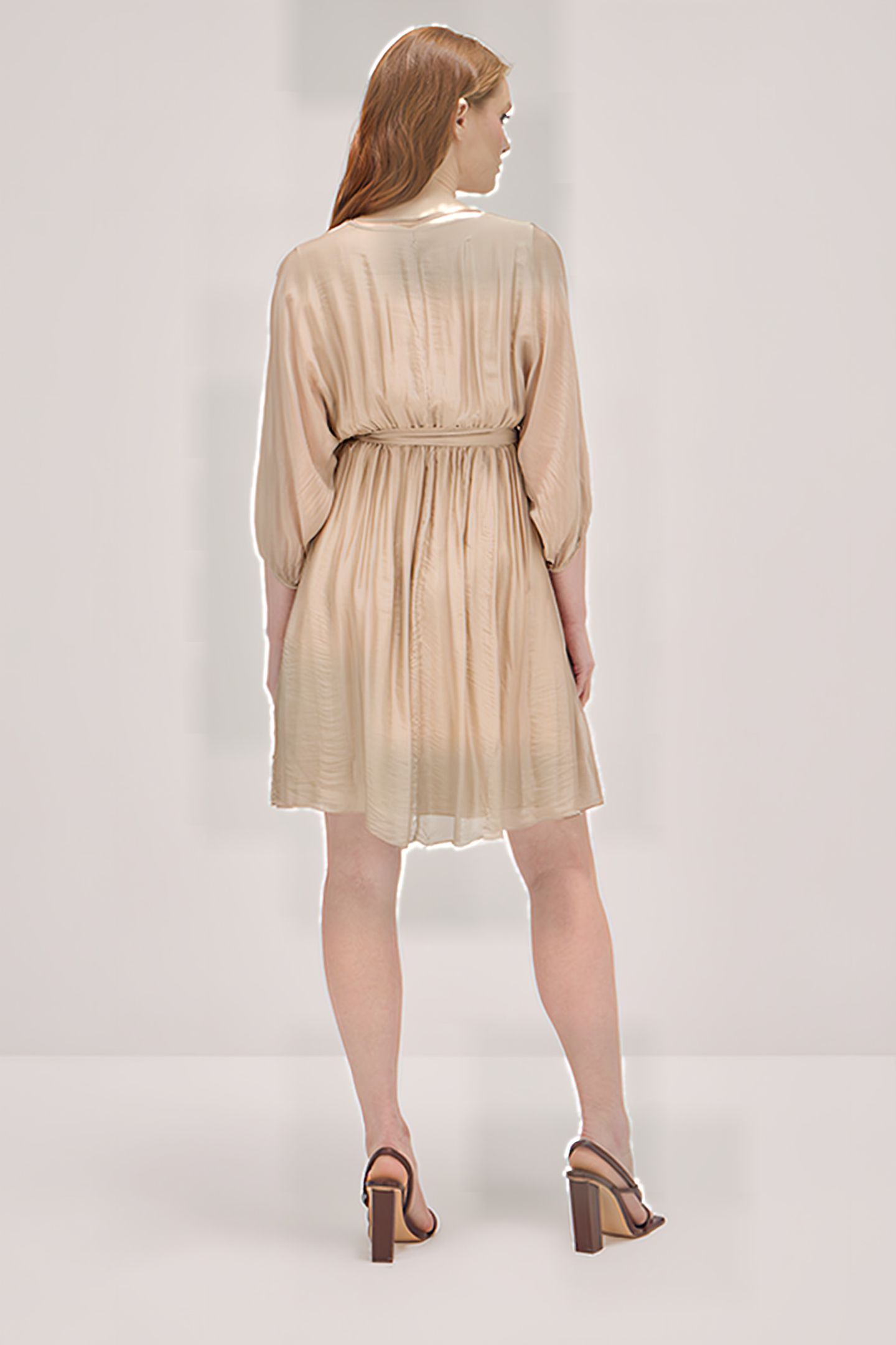 SHORT CROSSOVER SILK BLEND DRESS BEIGE 2