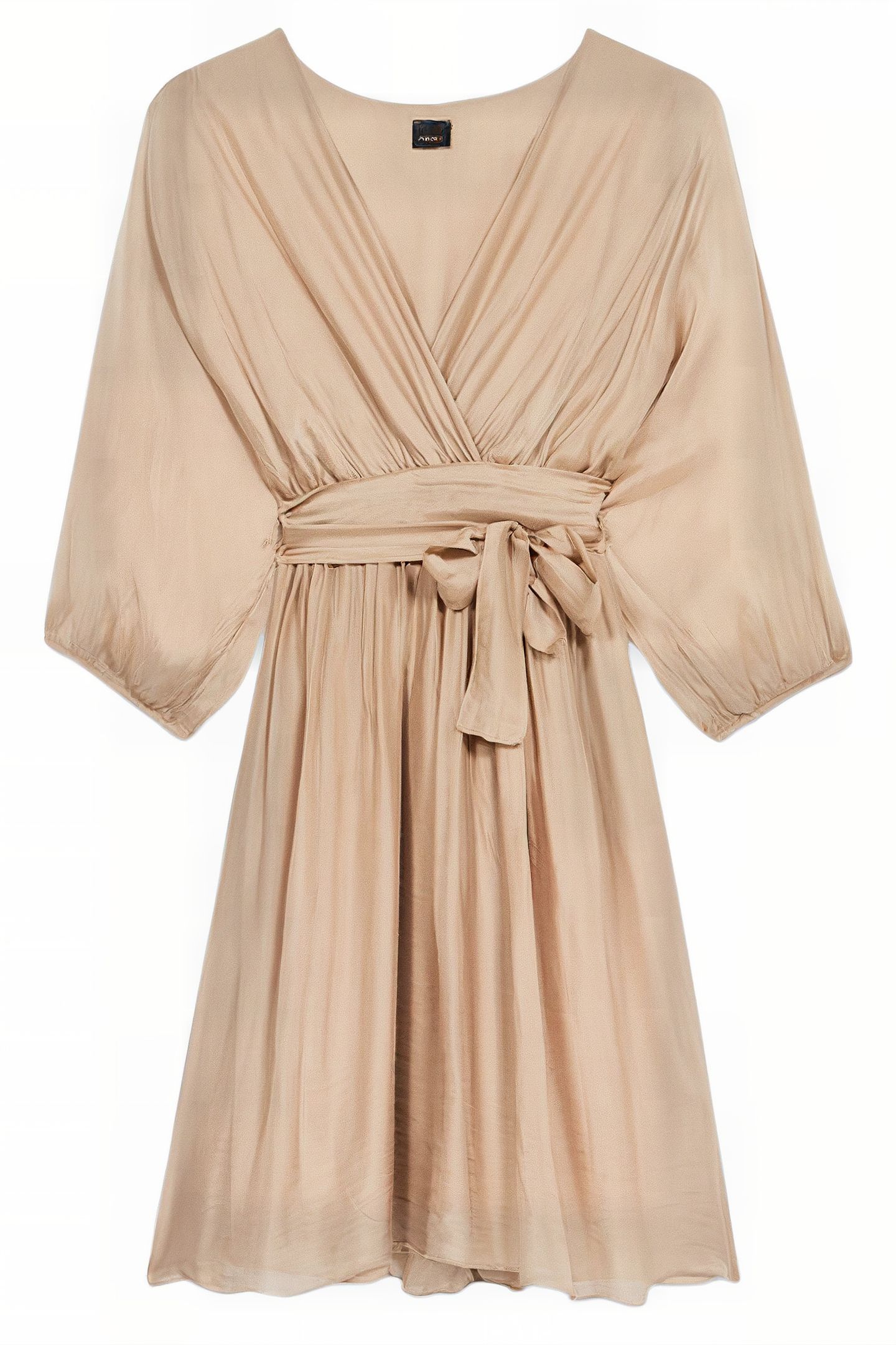 SHORT CROSSOVER SILK BLEND DRESS BEIGE 3