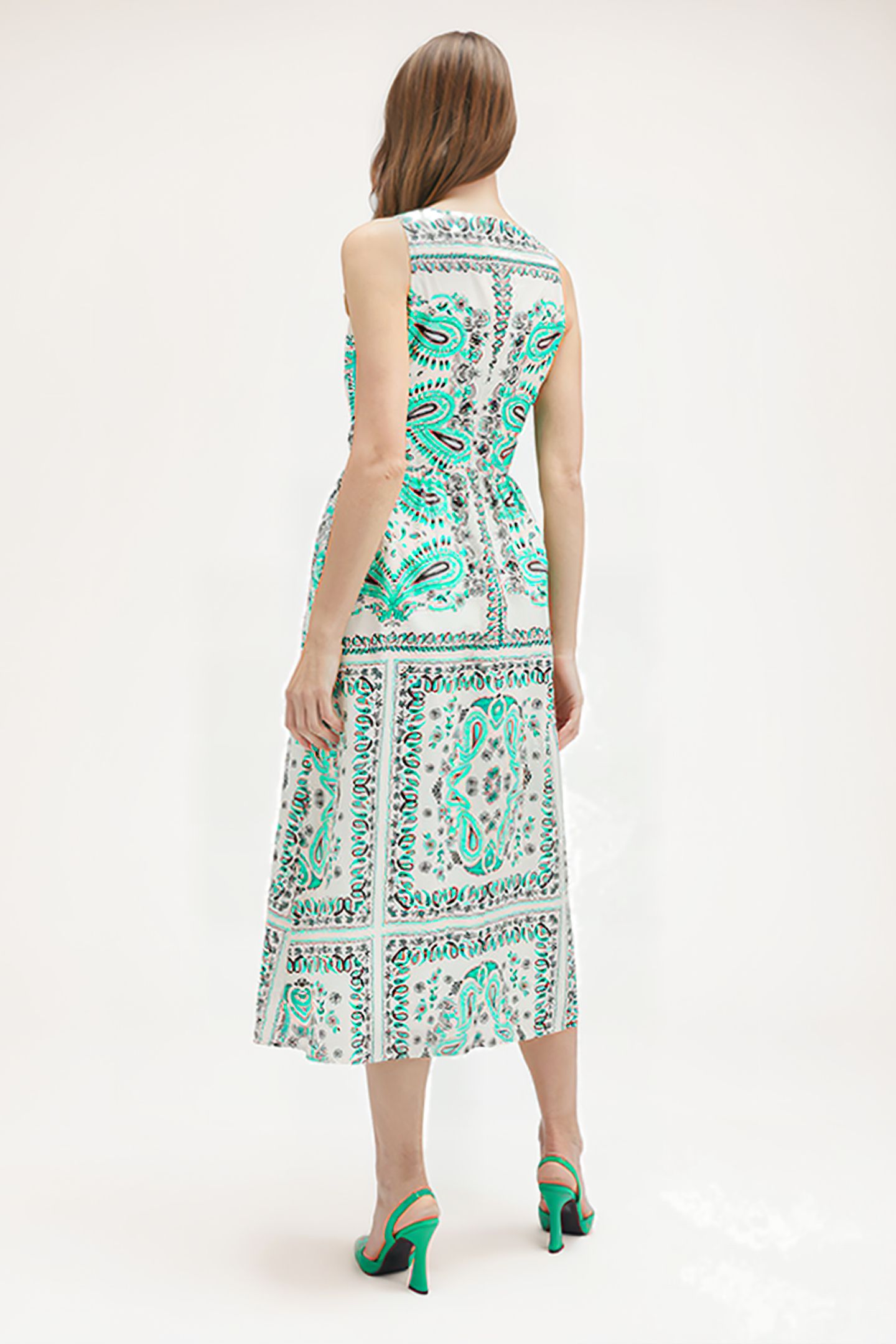 MIDI DRESS WITH FOULARD PATTERN WHITE 2