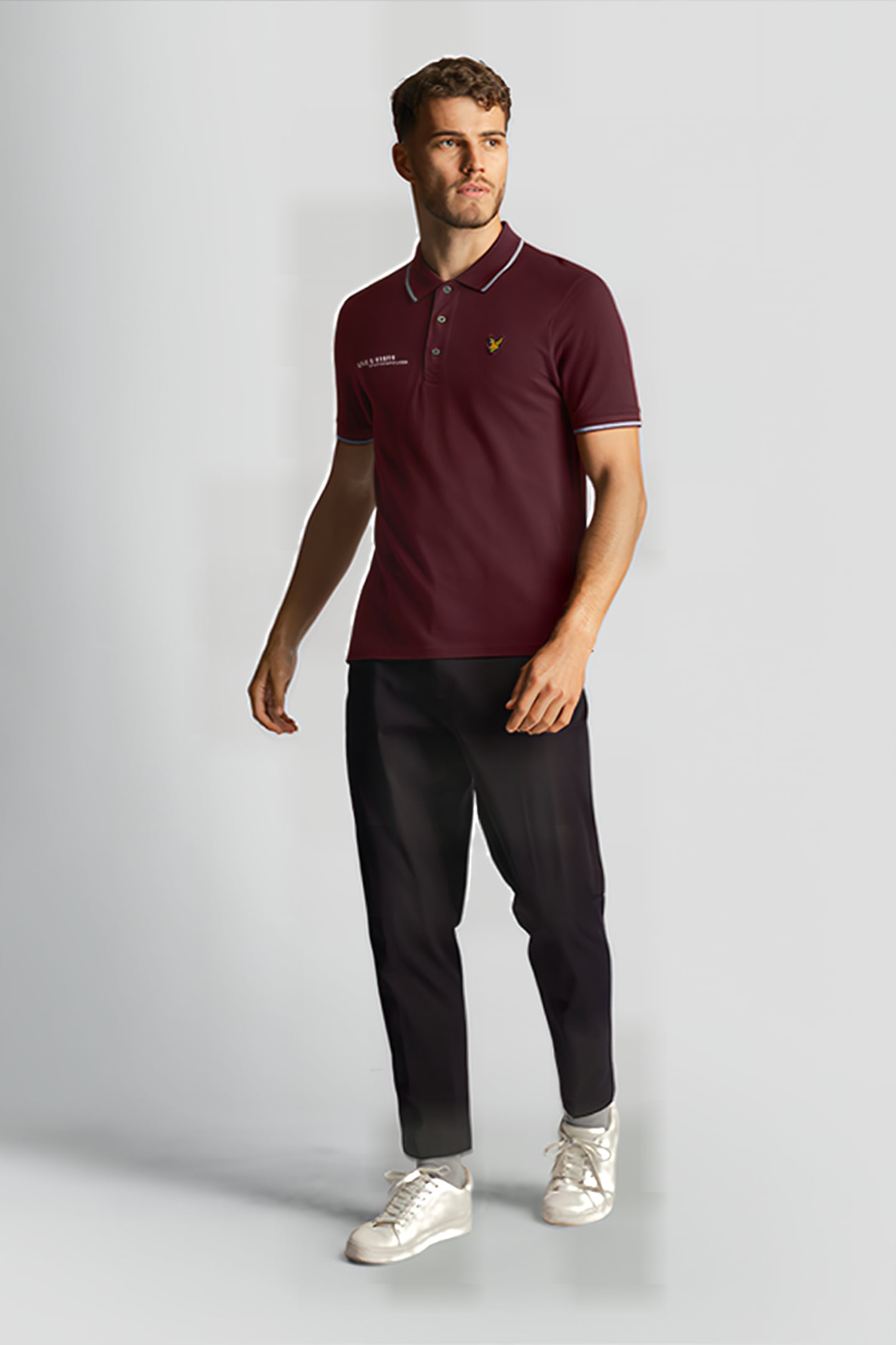 CO-ORDINATE PRINT TIPPED POLO SHIRT BURGUNDY/ MID GREY MARL 3