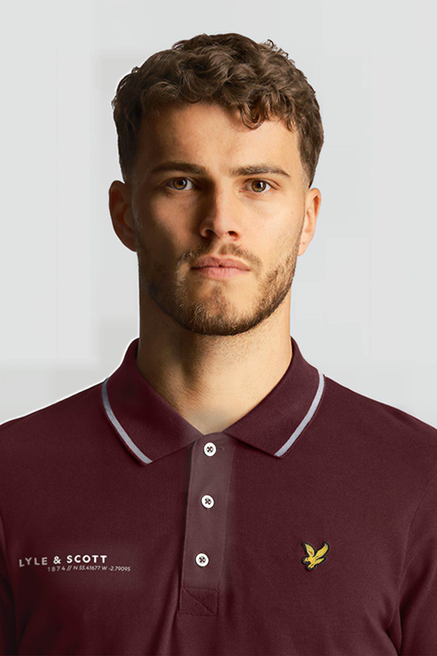 CO-ORDINATE PRINT TIPPED POLO SHIRT BURGUNDY/ MID GREY MARL 5