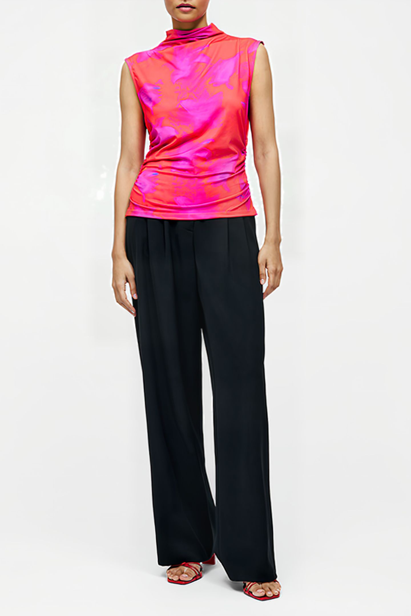 CHRISTY RUCHED SLEEVELESS TOP RASPBERRY SORBET MLT 2