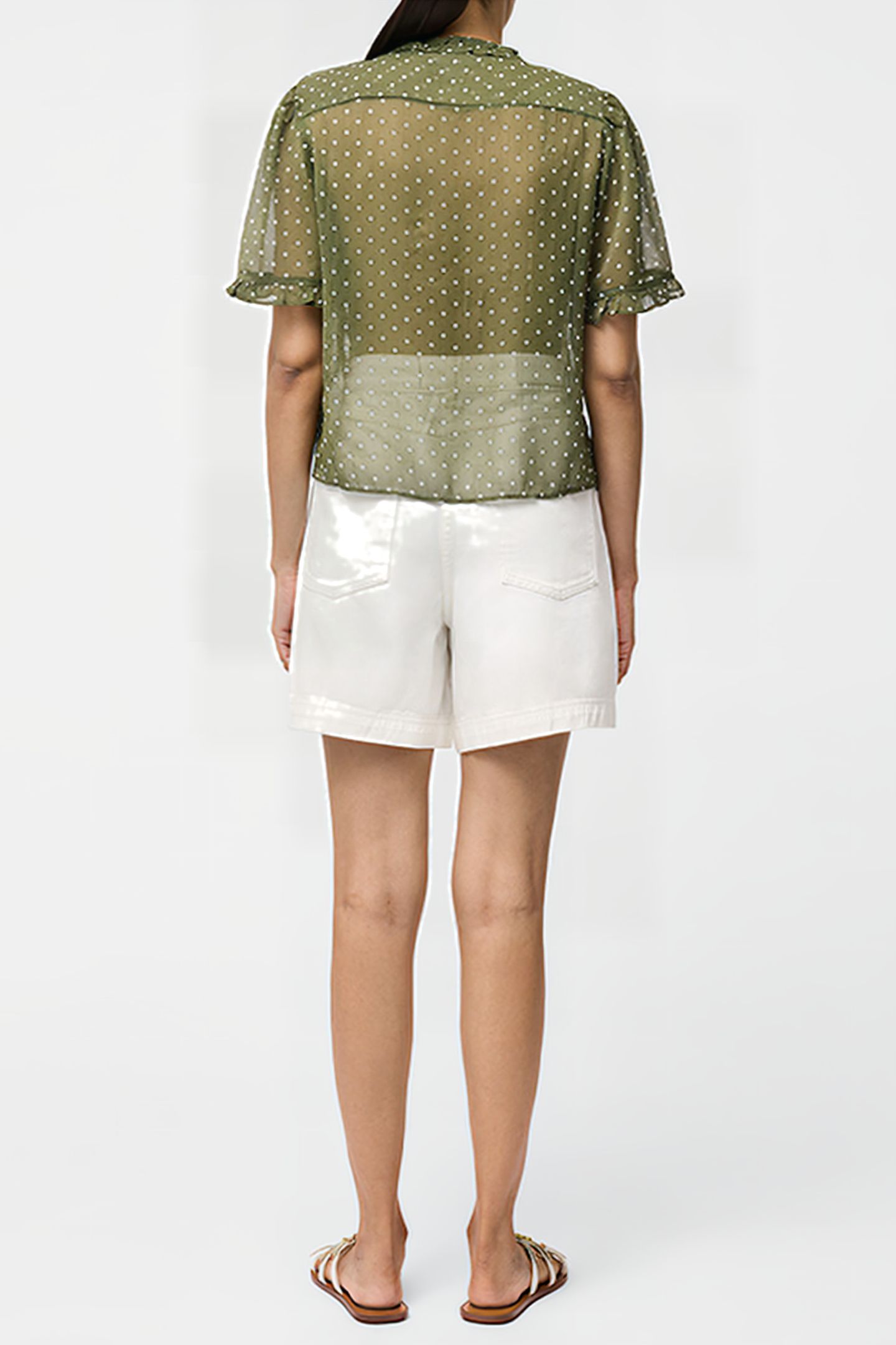 POLKA DOT SHORT SLEEVE RUFFLE TOP SZ18 KHAKI/SUMMER 3