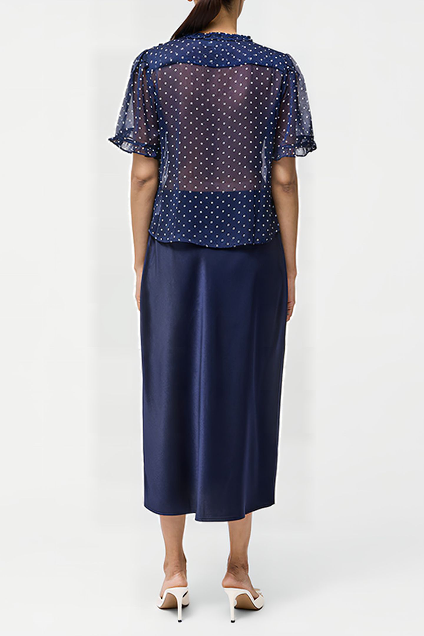 POLKA DOT SHORT SLEEVE RUFFLE TOP SZ18 MIDNIGHT/SUMMER 3