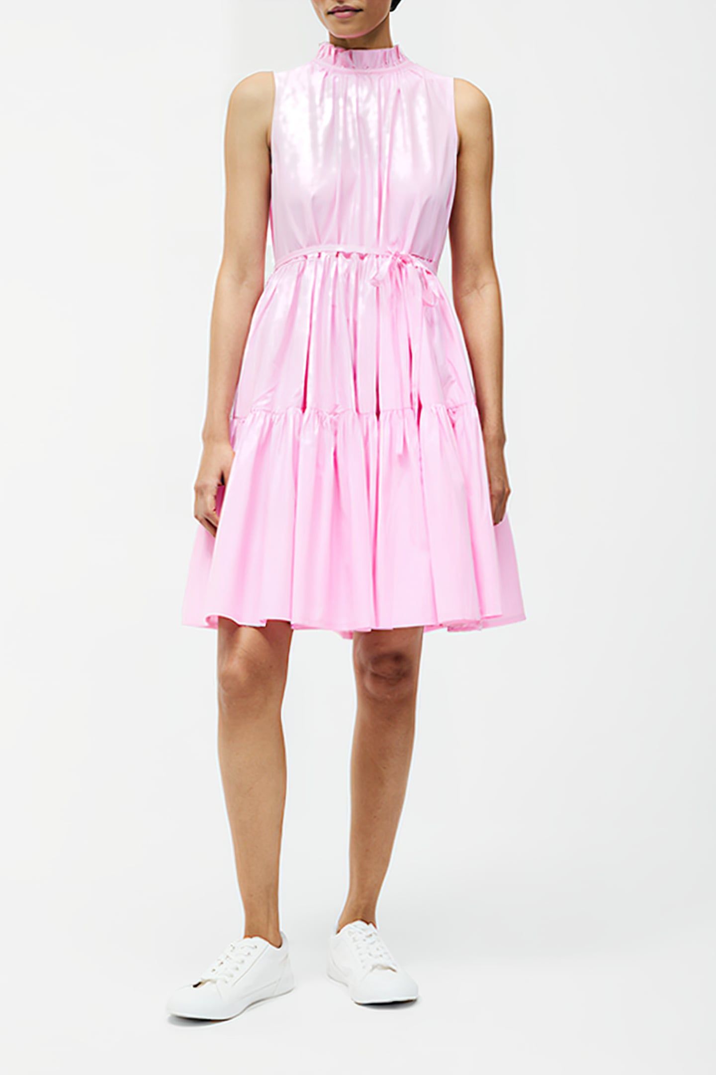 TIERED POPLIN MINI DRESS STRAWBERRY SHAKE 1