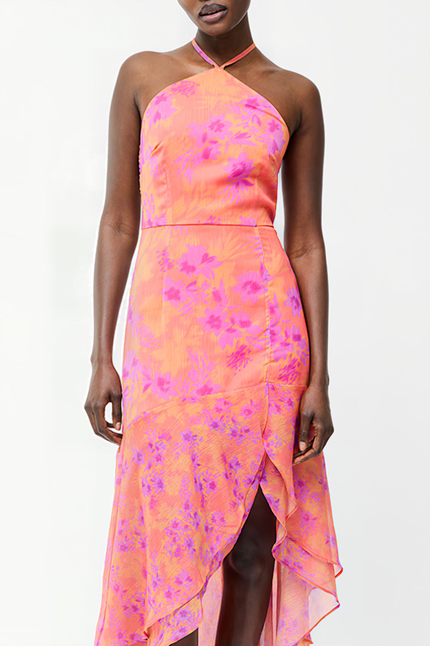 ARLA RUFFLE HALTERNECK DRESS CORAL MULTI 3