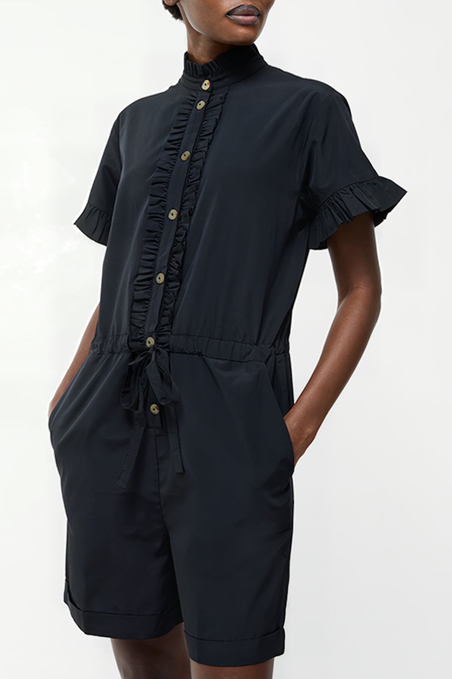 FRILL PLAYSUIT SZ18 BLACK 1