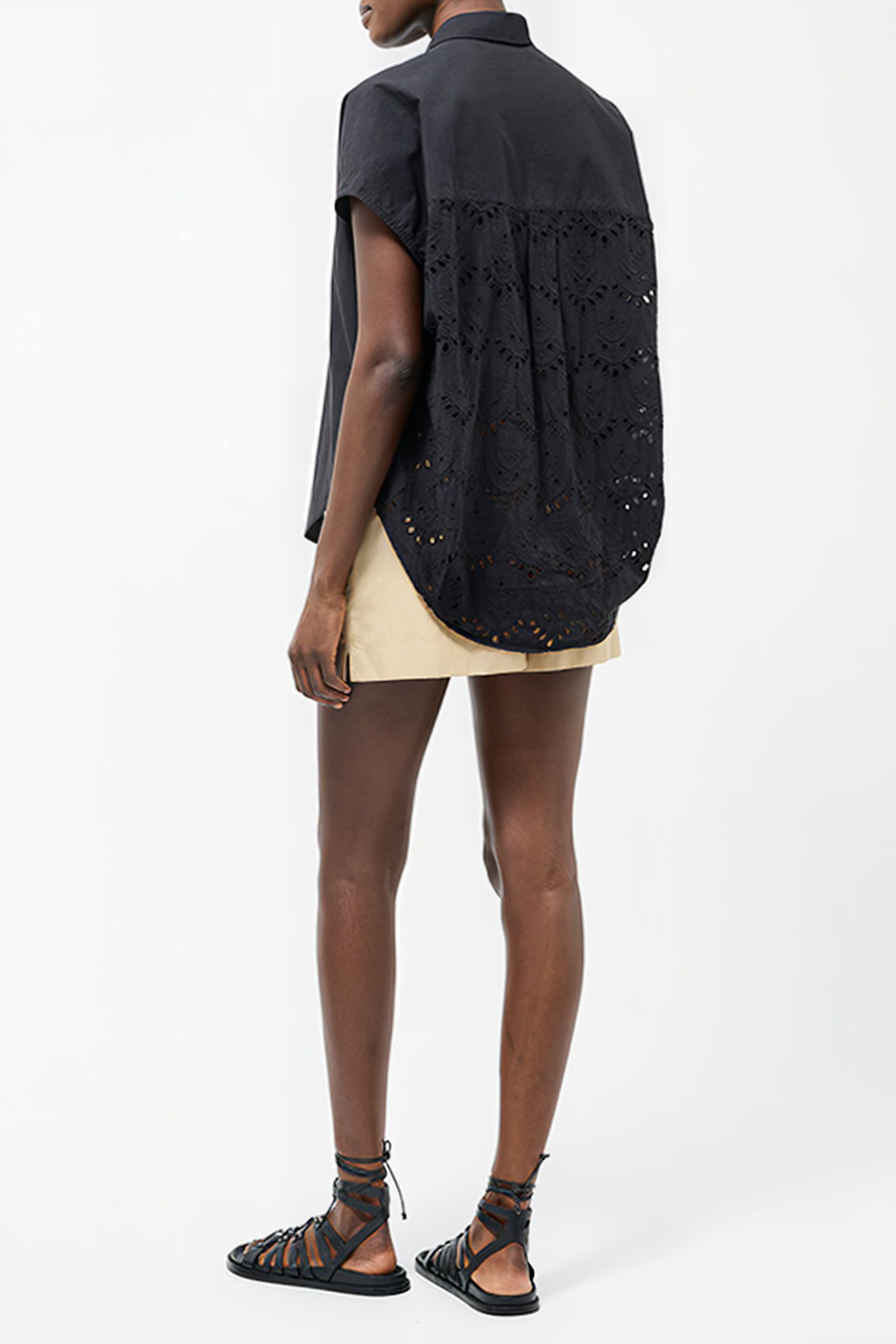 BRODERIE BACK SHORT SLEEVE POPOVER SHIRT BLACK 4