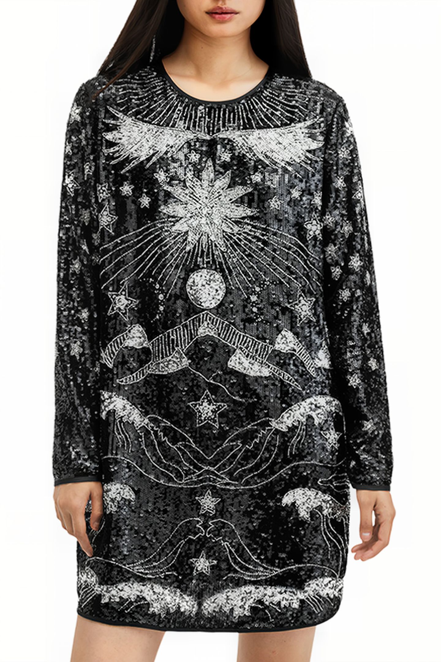 NOUSHKA EMB DRESS BLACK/SILVER 1