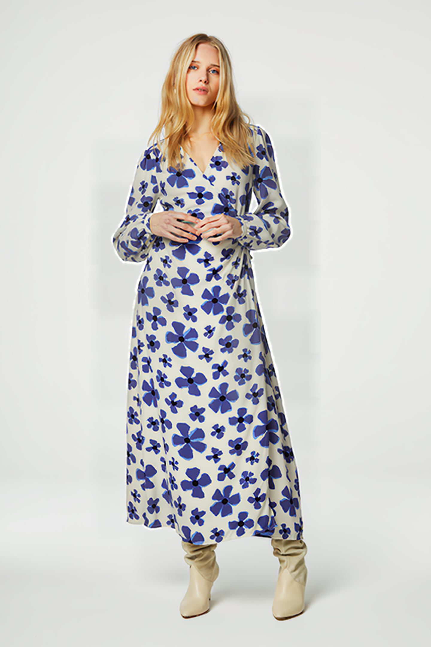 NIA DRESS CREAM WHITE/BLUE NIG 1
