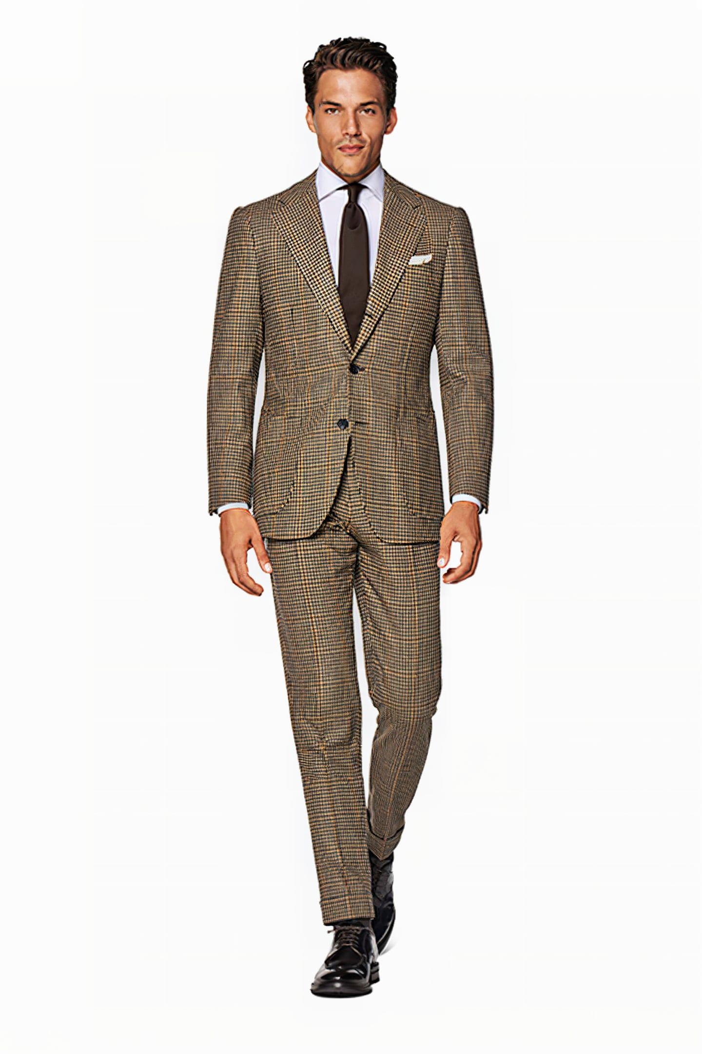 MID BROWN HOUNDSTOOTH TAILORED FIT HAVANA SUIT 1