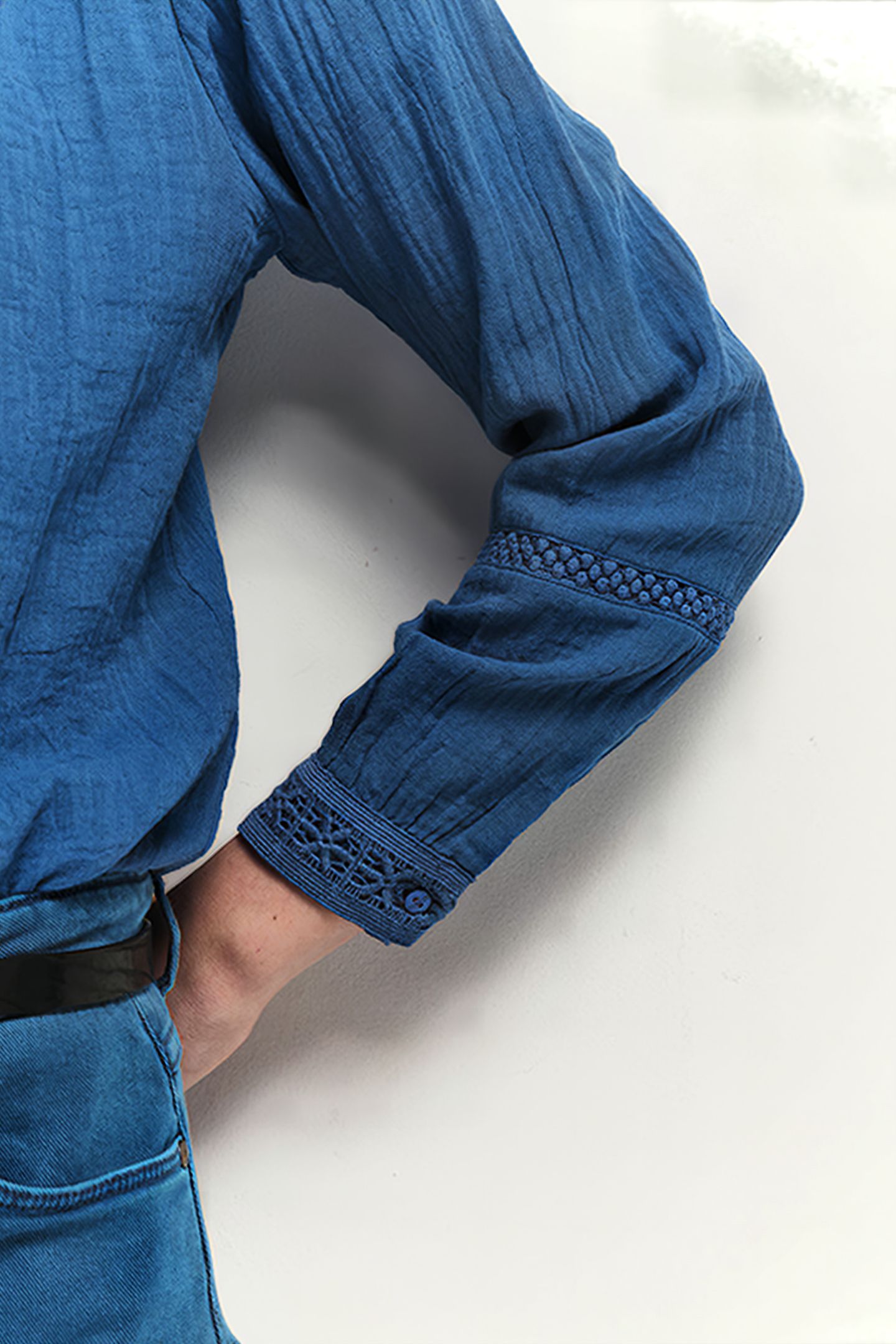 CHLOE - SANTORINI BLUE PLAID EMBROIDERY SHIRT 4