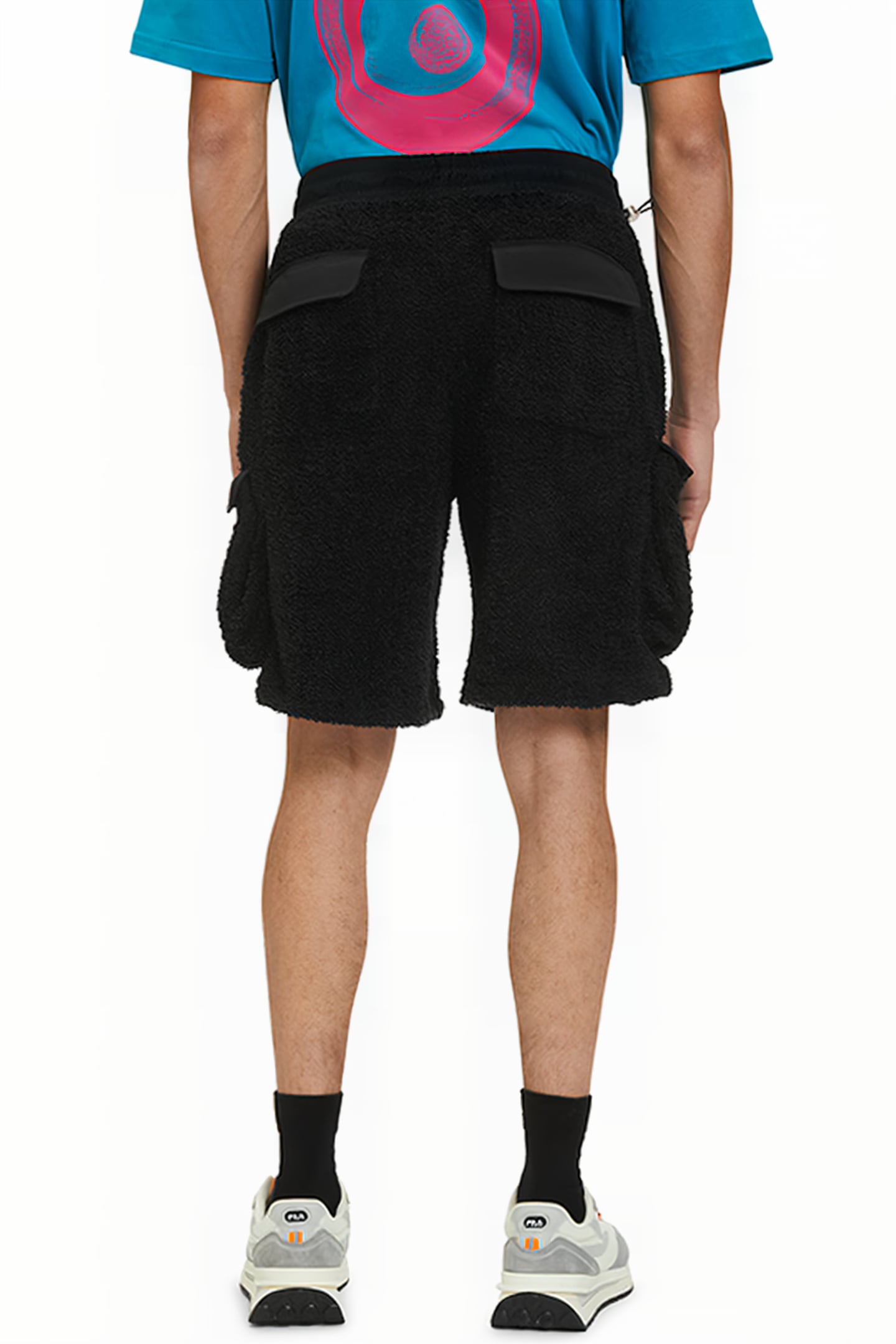 TERRY FABRIC CARGO SHORTS WITH NYLON INSTERTS BLACK 2