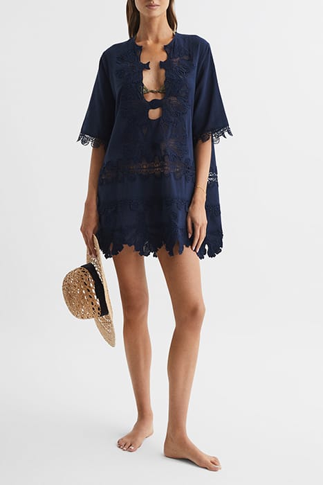 ETTA EMBROIDERED MINI DRESS — NAVY 2