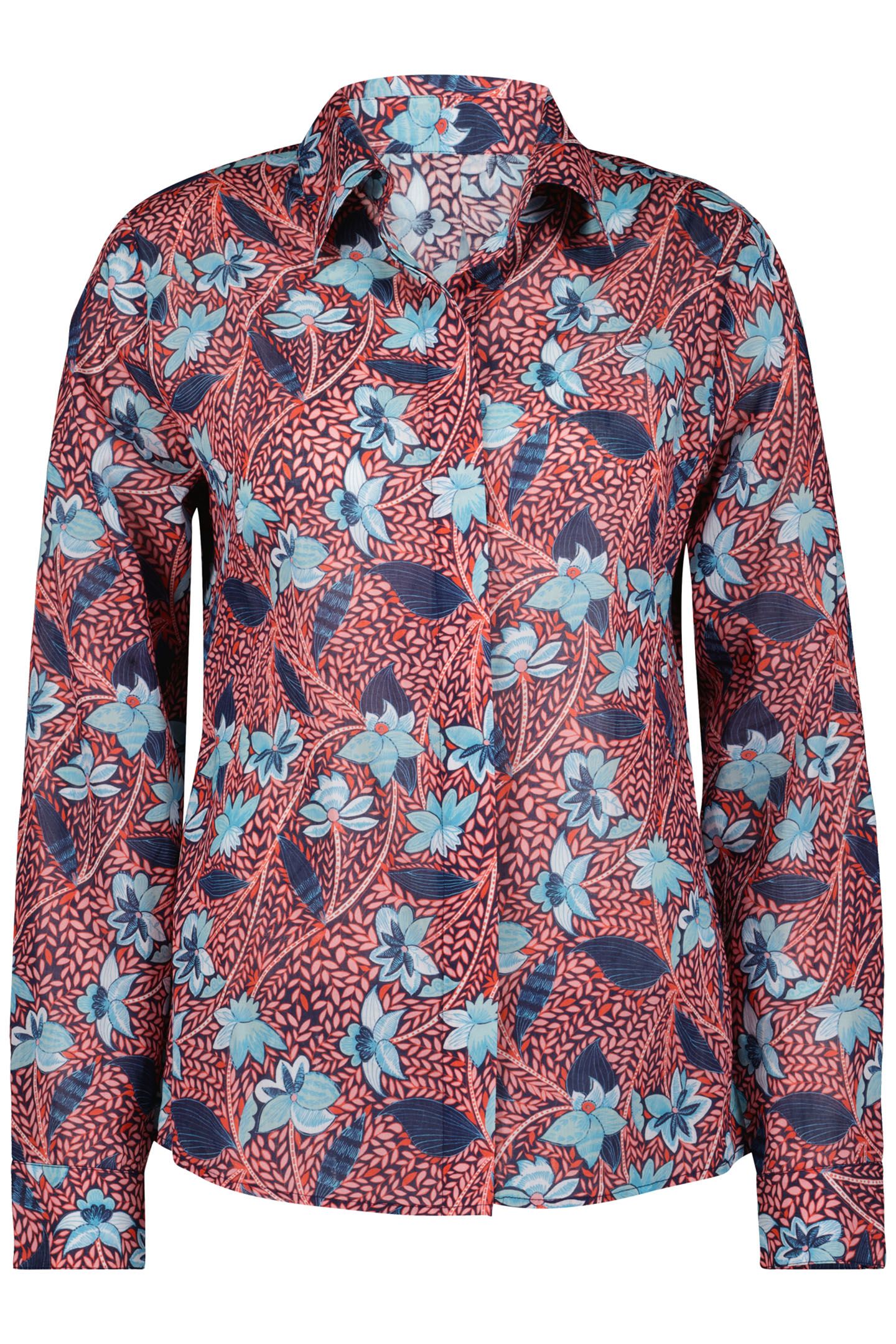 BLOUSE S/S FLIRT POPPY RED WITH LOTS OF LEAVES PRINT 4