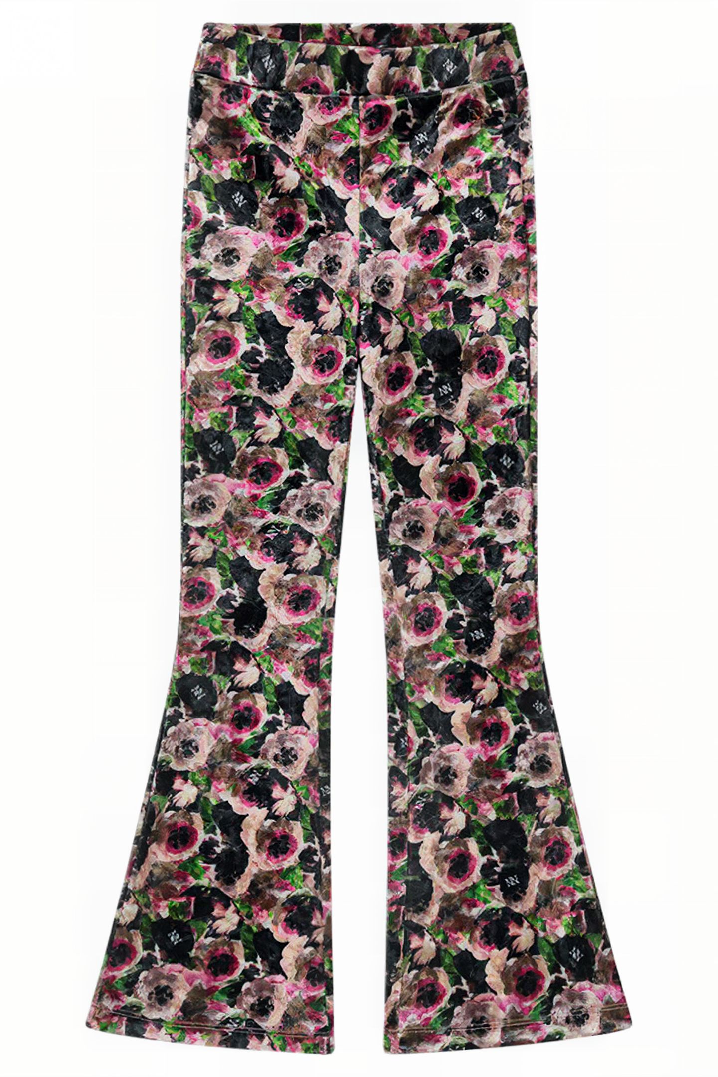 VELVET FLOWER FLARED PANTS POWDER 1