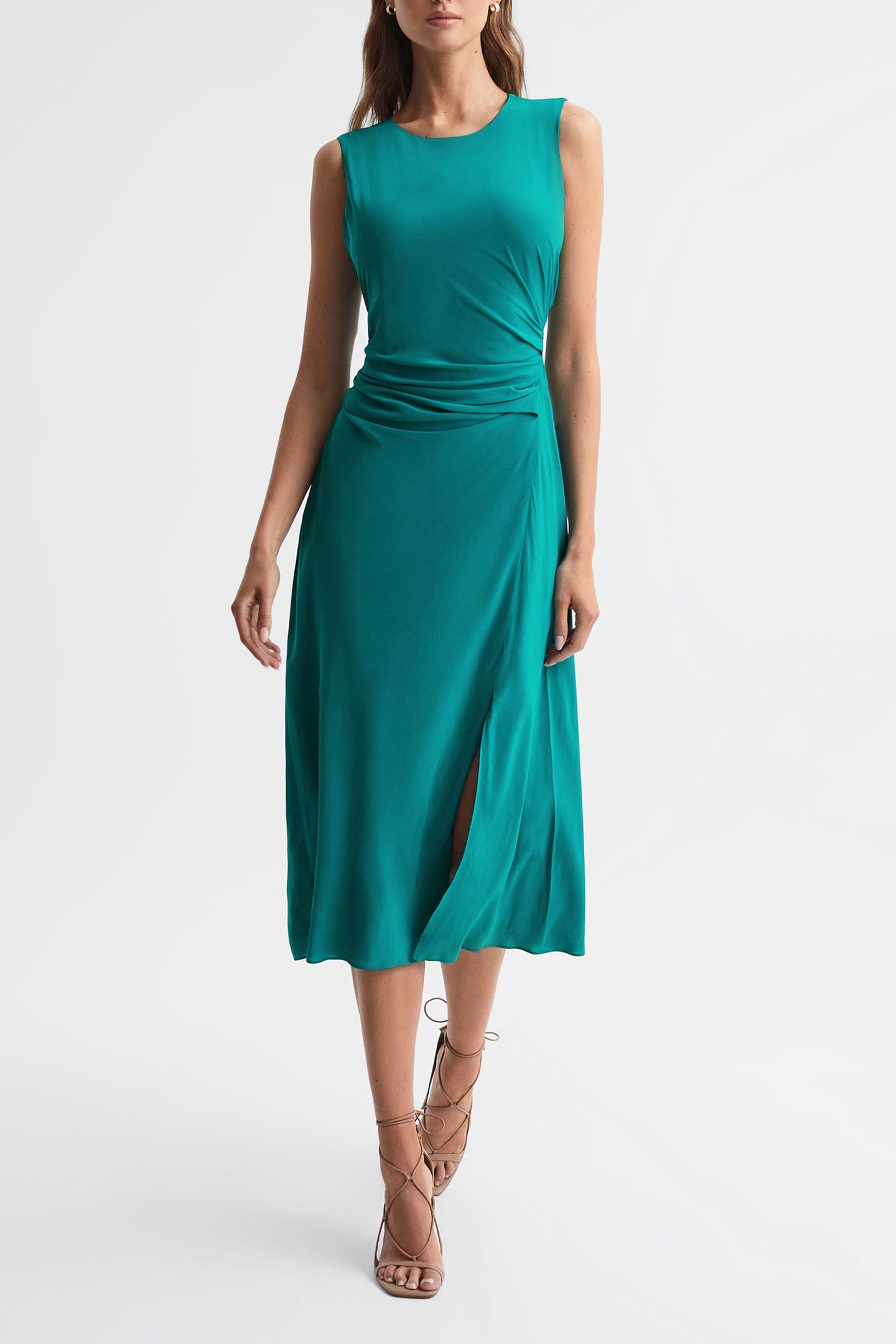 RUCHED MIDI DRESS — GREEN BODYCON 1