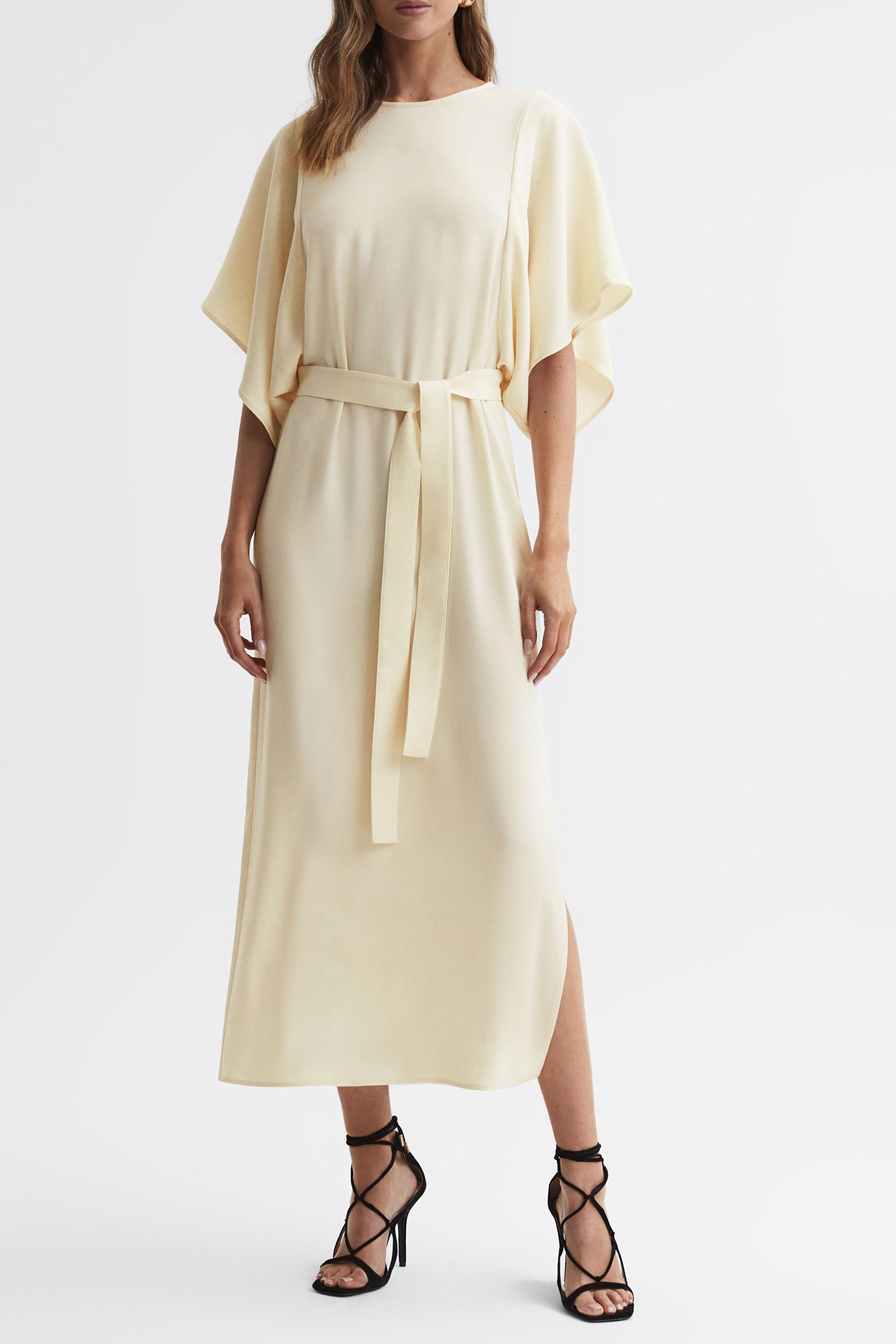 CAPE SLEEVE MIDI DRESS — LEMON 1