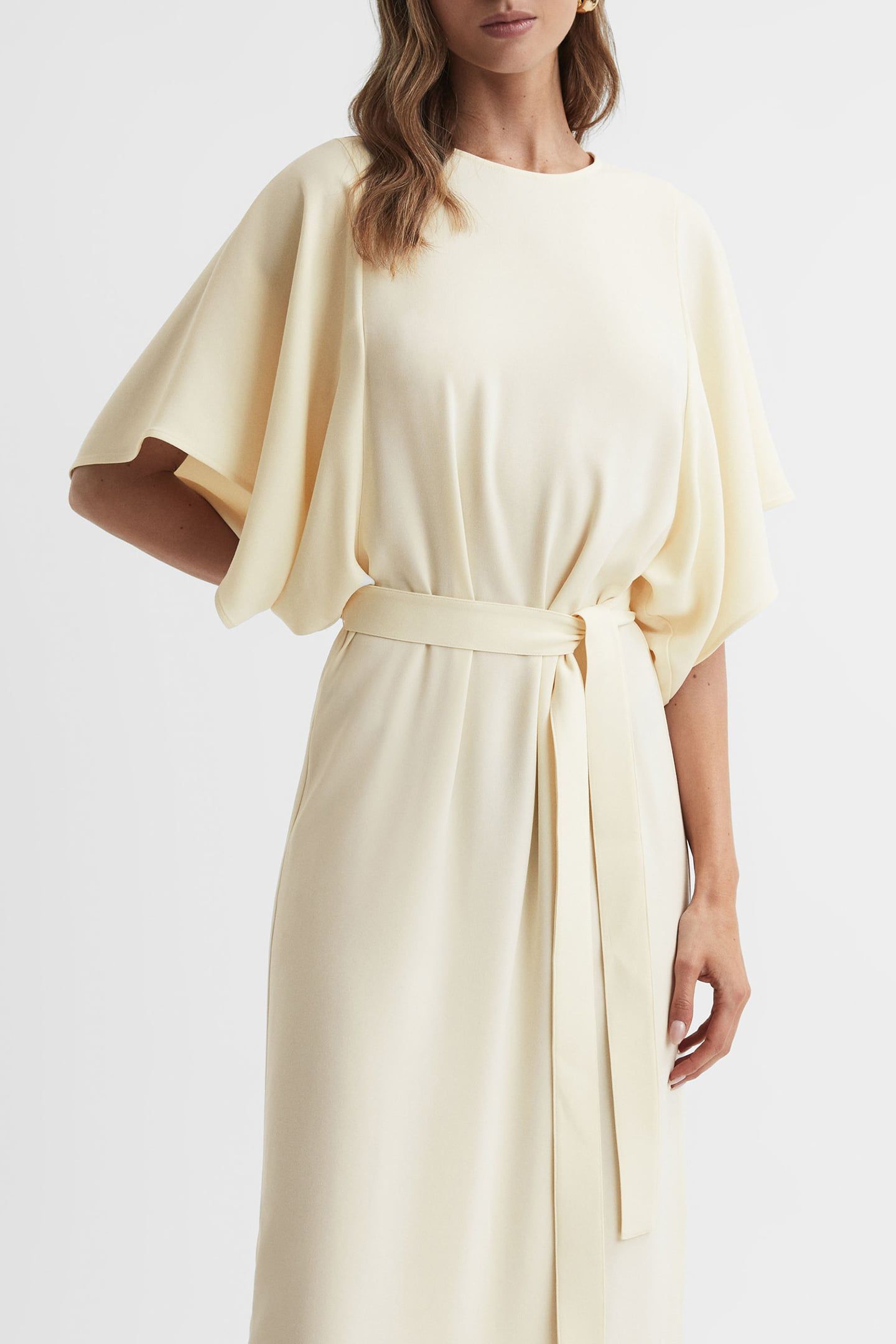 CAPE SLEEVE MIDI DRESS — LEMON 5