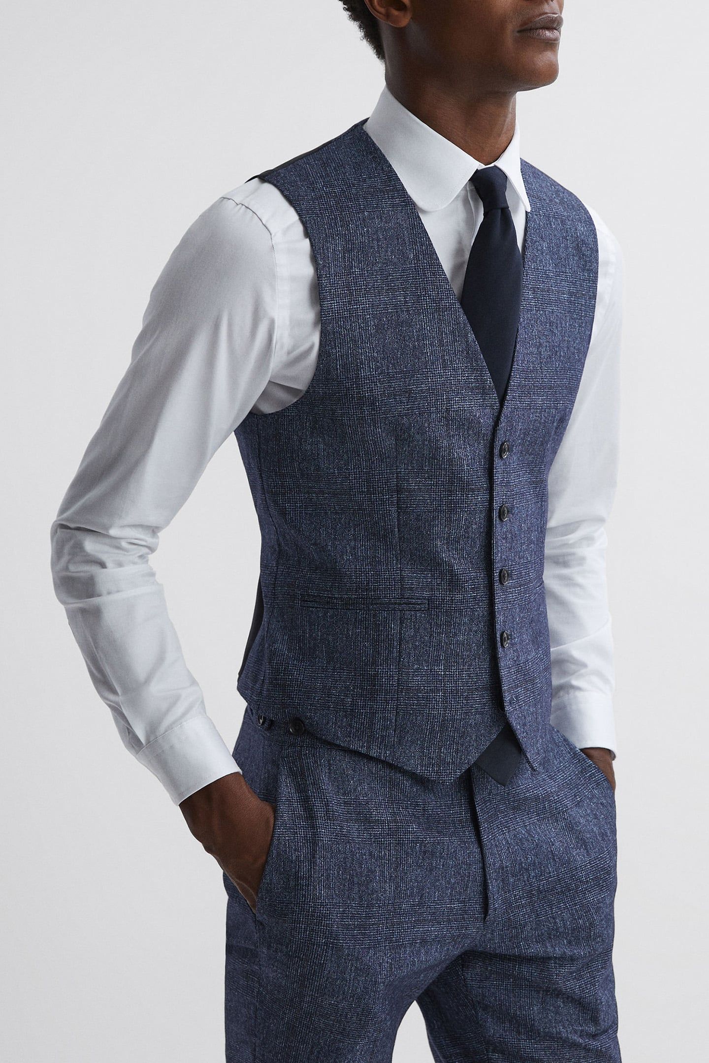 PRINCE OF WALES CHECK WAISTCOAT — INDIGO 1