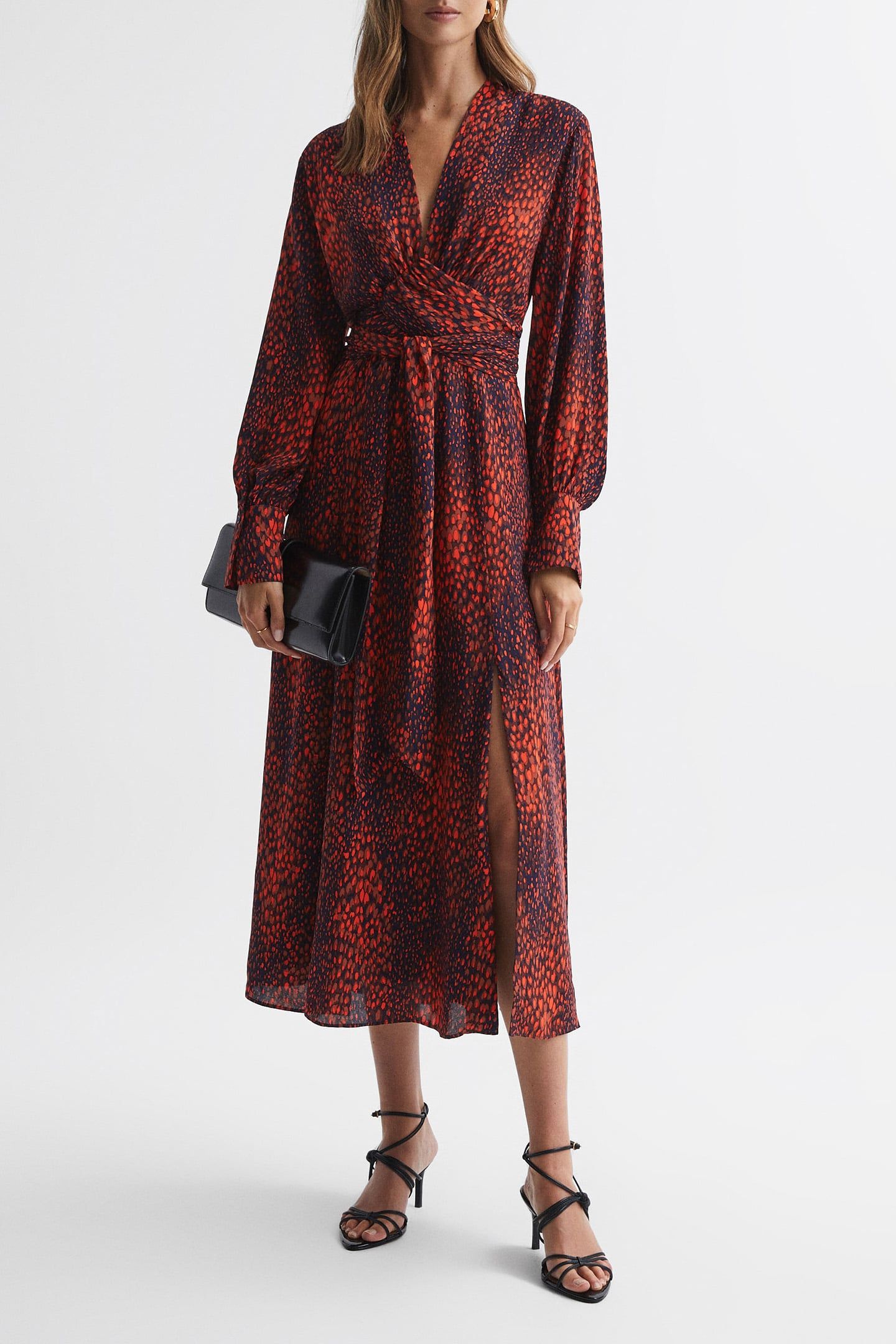 ANIMAL PRINTED MIDI DRESS — THE MODEL IS WEARING A SIZE 8 1