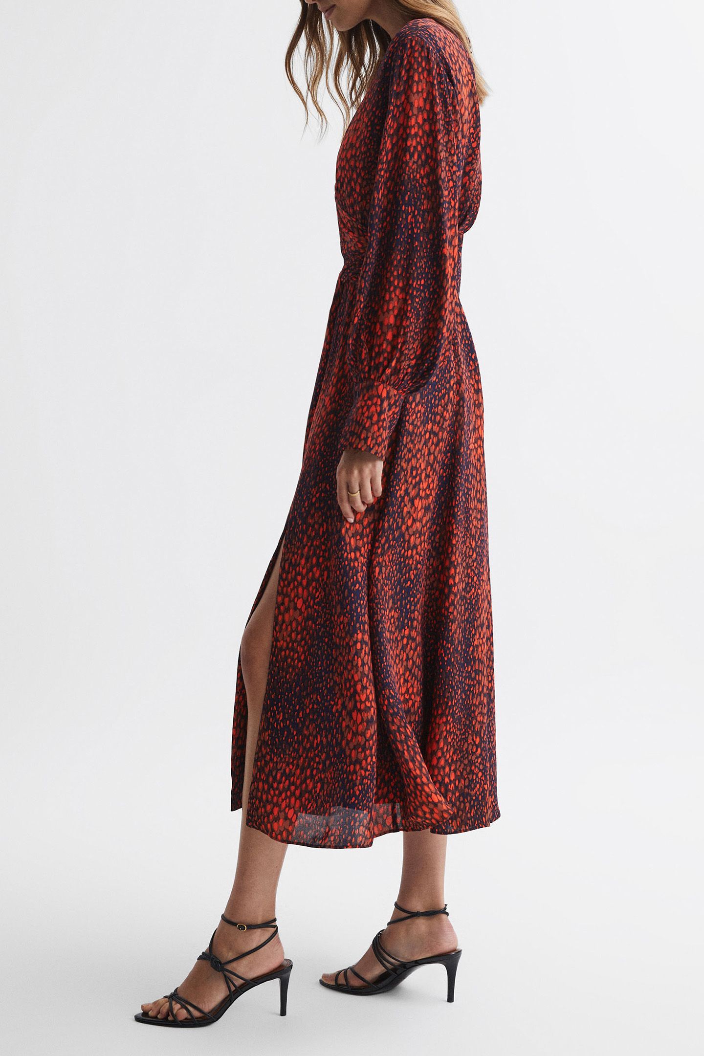 ANIMAL PRINTED MIDI DRESS — THE MODEL IS WEARING A SIZE 8 4