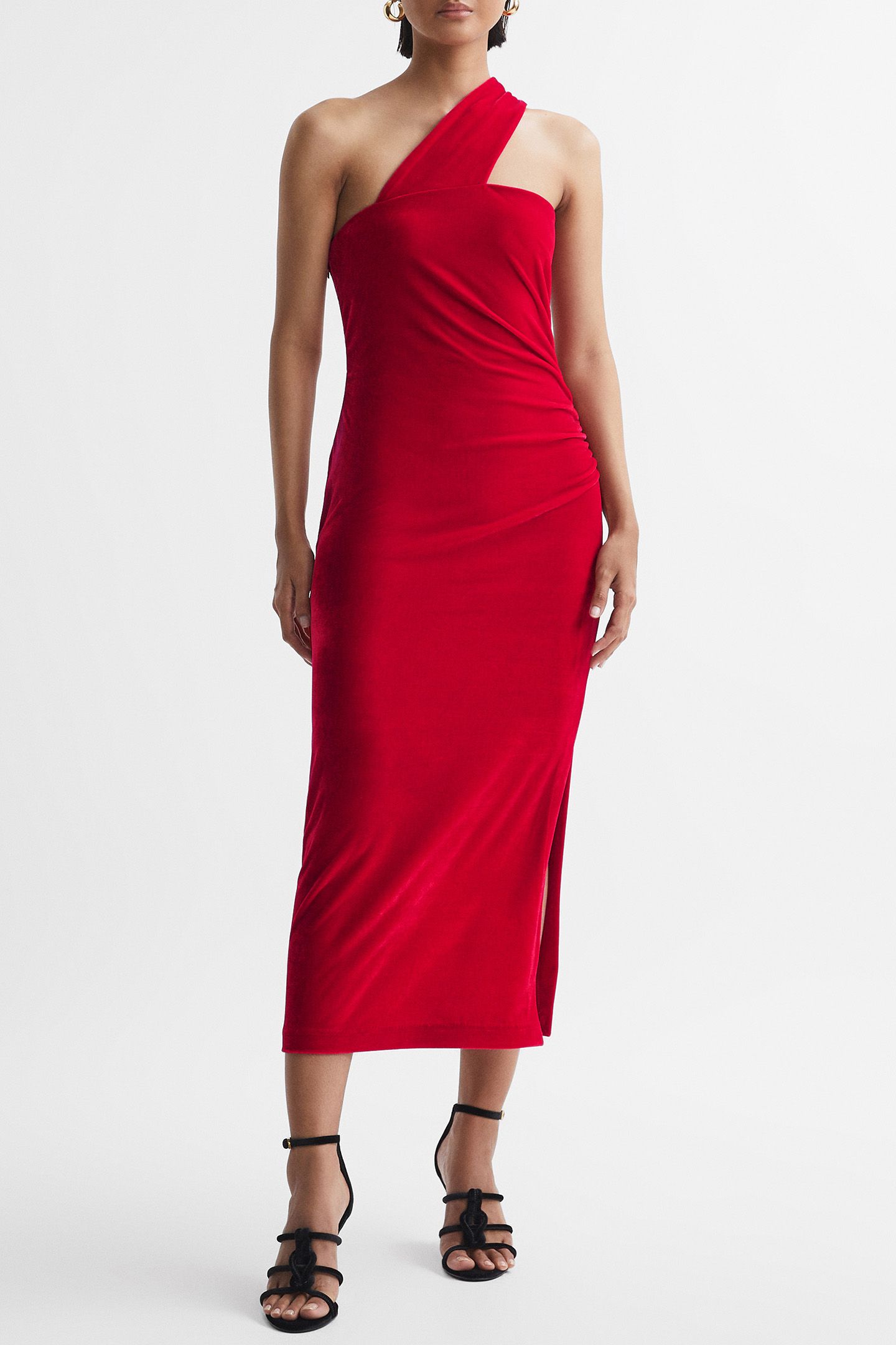 ONE SHOULDER VELVET MIDI DRESS 1