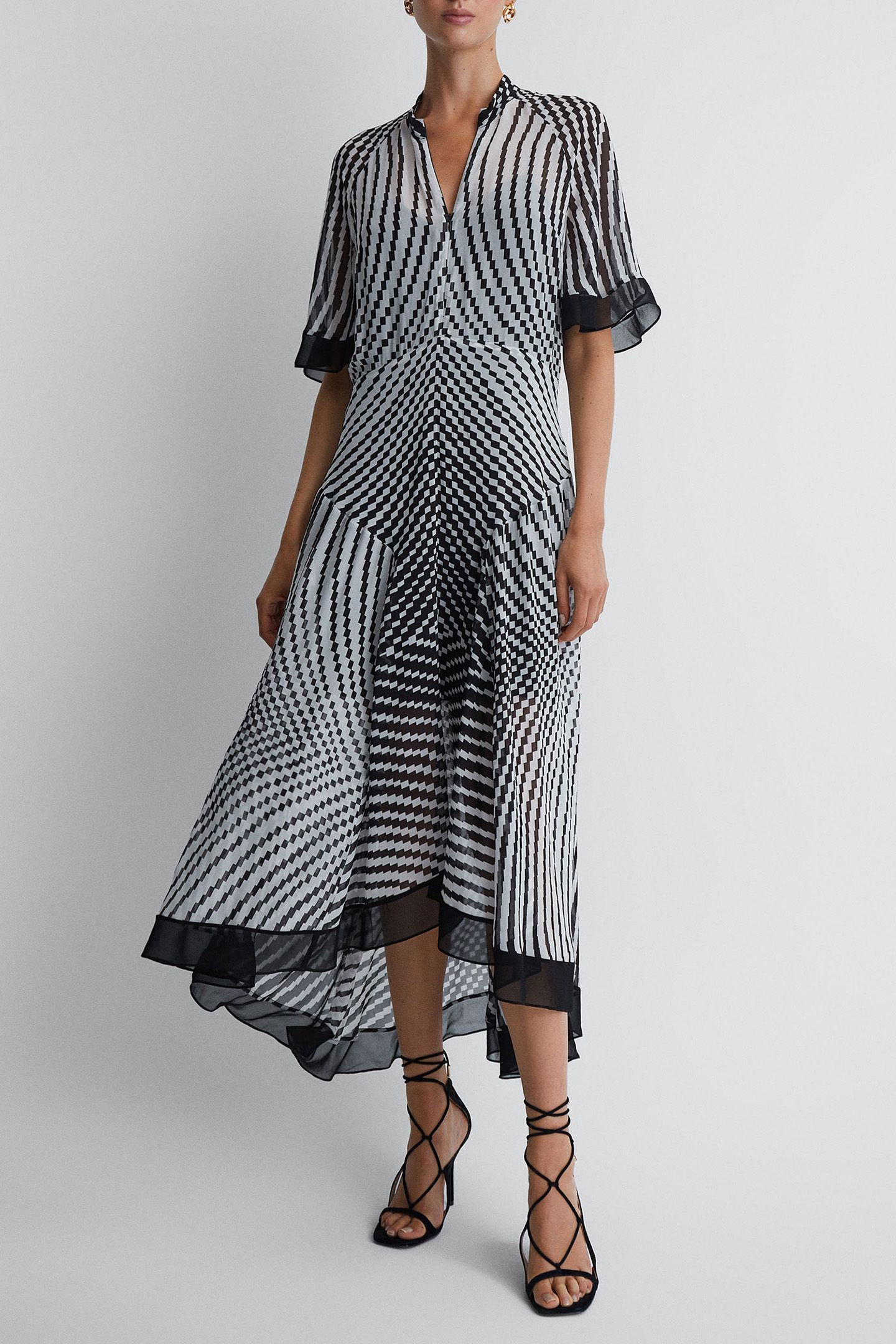 CHECK MIDI DRESS — BLACK AND WHITE 5
