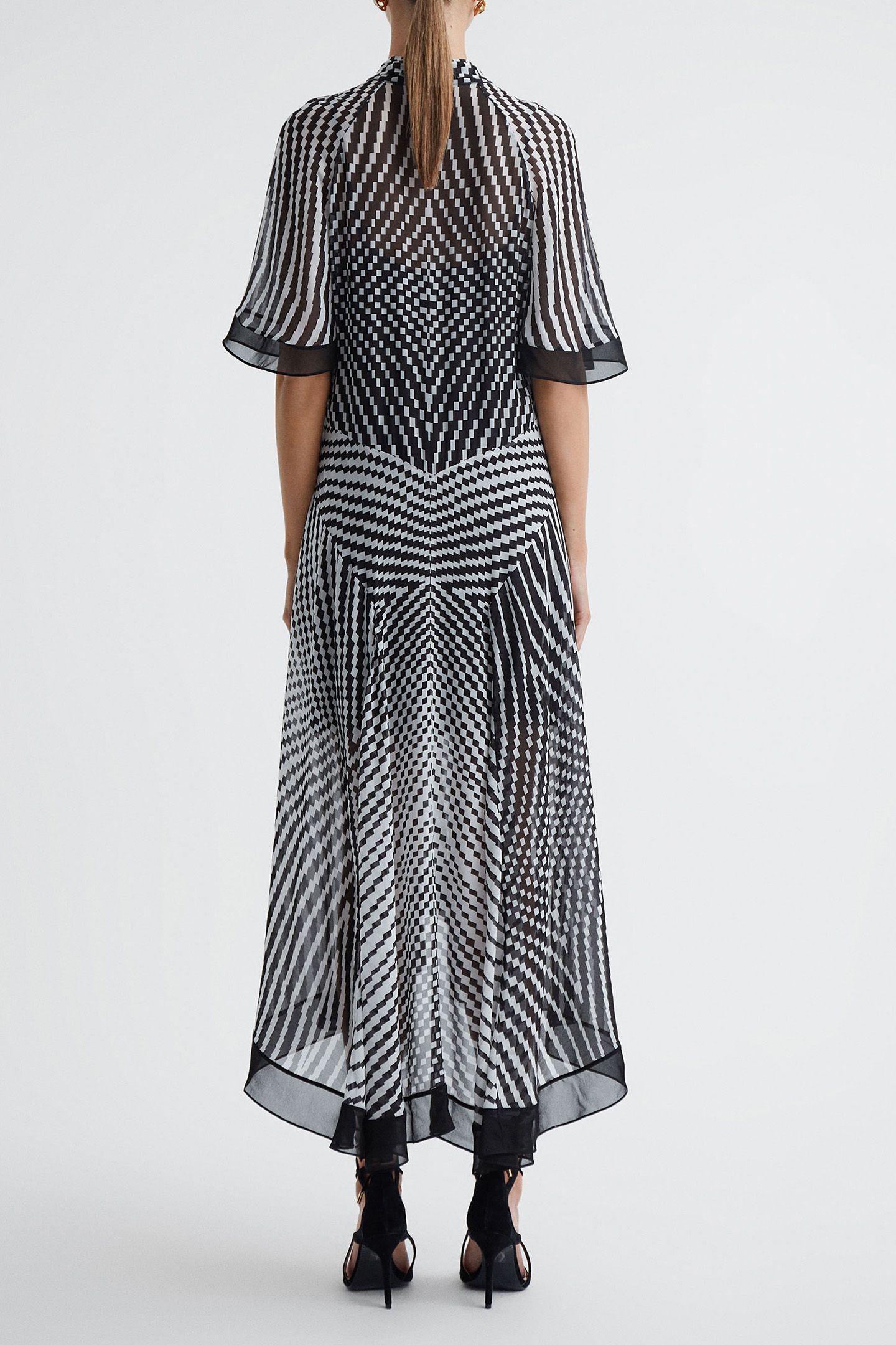 CHECK MIDI DRESS — BLACK AND WHITE 2
