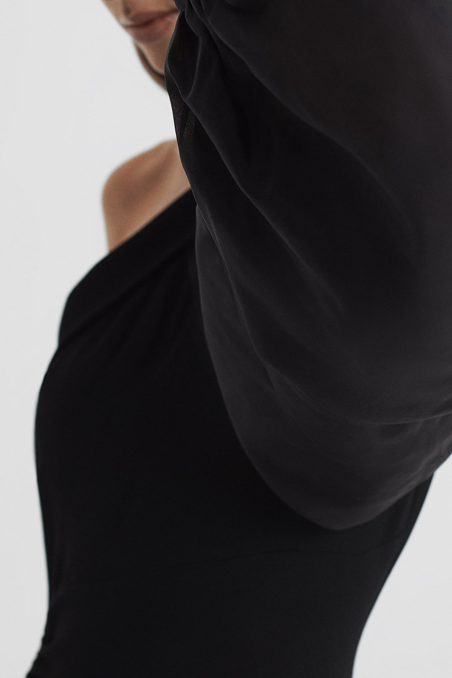 SHEER EXAGGERATED SLEEVE MIDI DRESS — BLACK 5