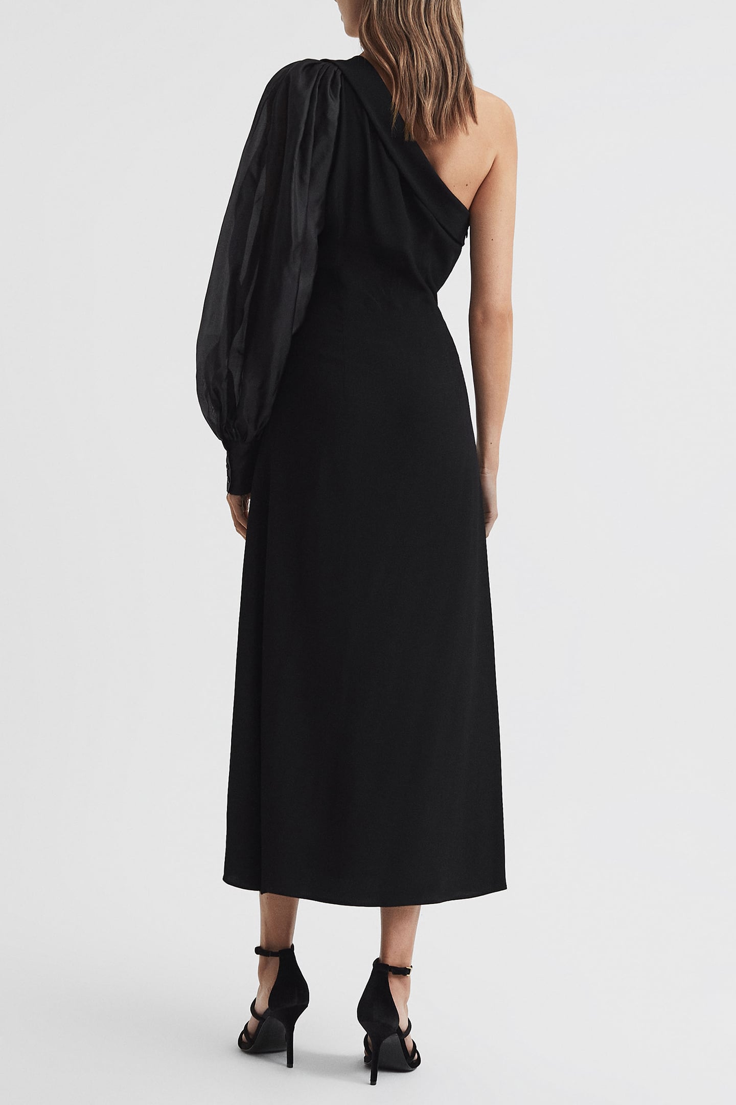 SHEER EXAGGERATED SLEEVE MIDI DRESS — BLACK 2
