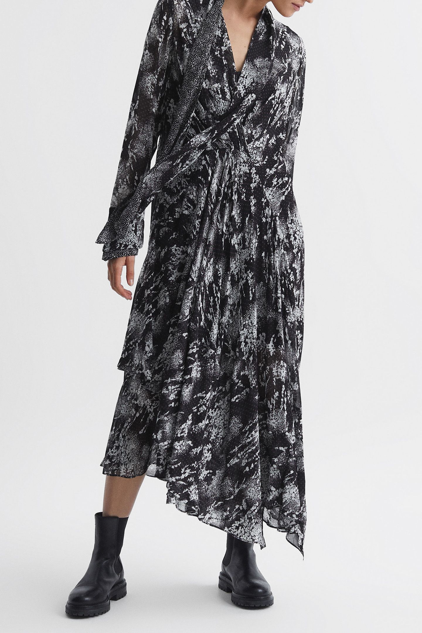 PRINTED RUFFLE MIDI DRESS 4