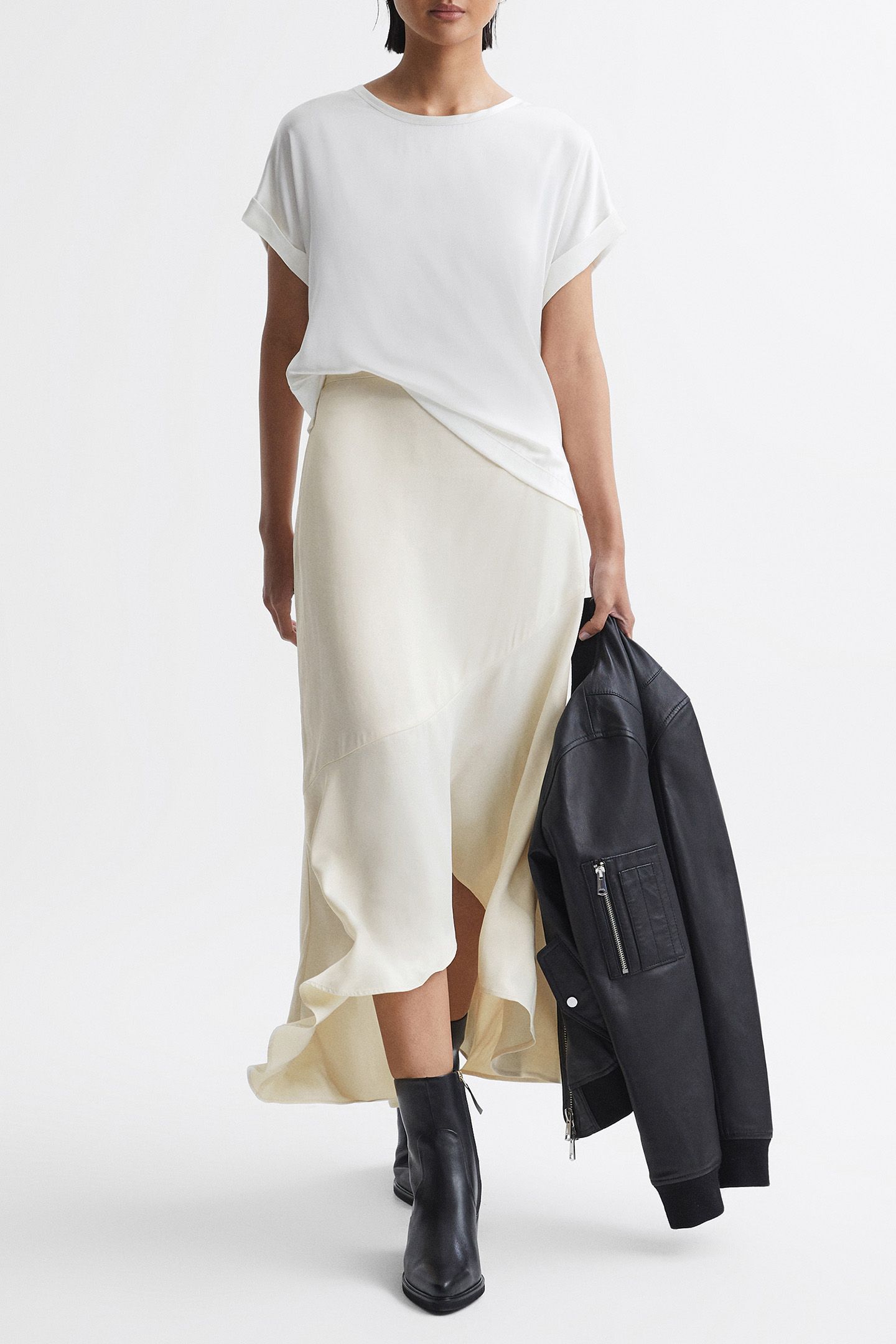 ASYMMETRIC MIDI SKIRT — IVORY 3