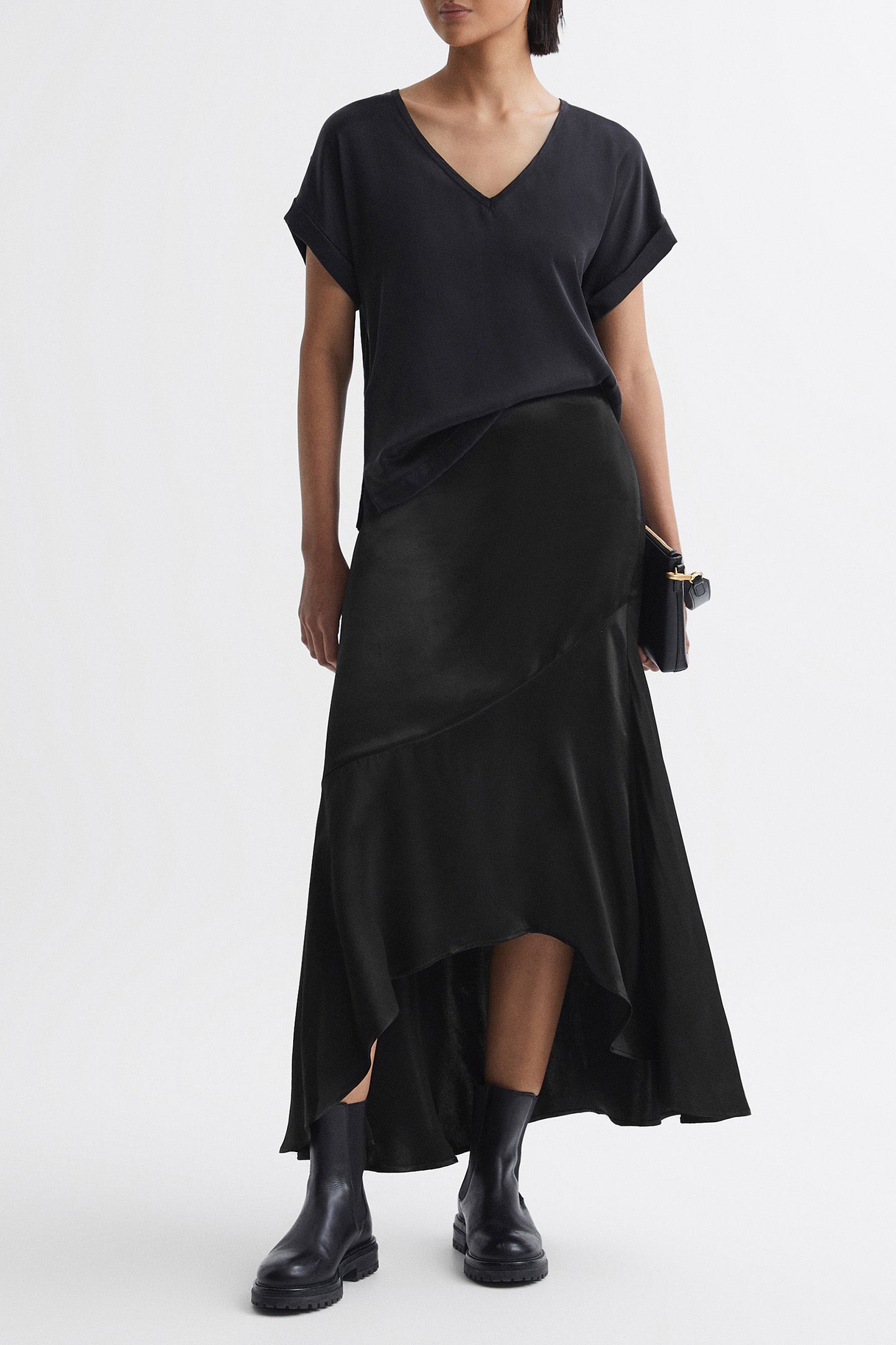 ASYMMETRIC MIDI SKIRT — BLACK 3