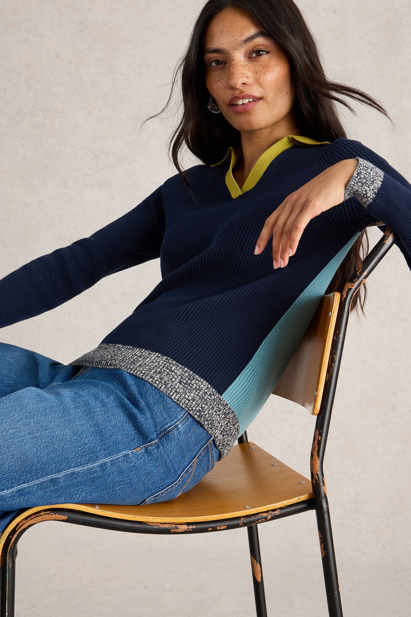 RIB COLLAR JUMPER NAVY MULTI 5