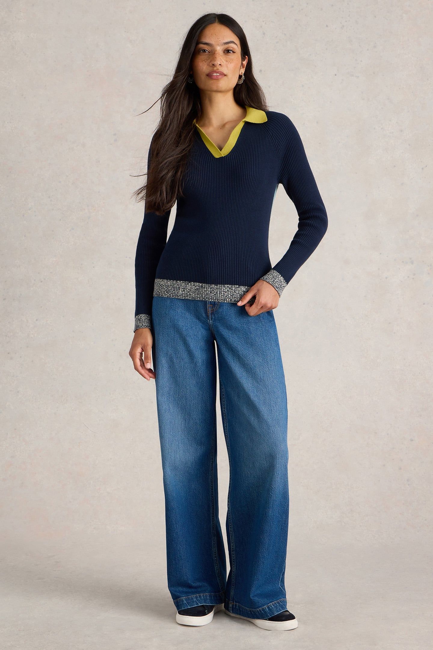 RIB COLLAR JUMPER NAVY MULTI 1