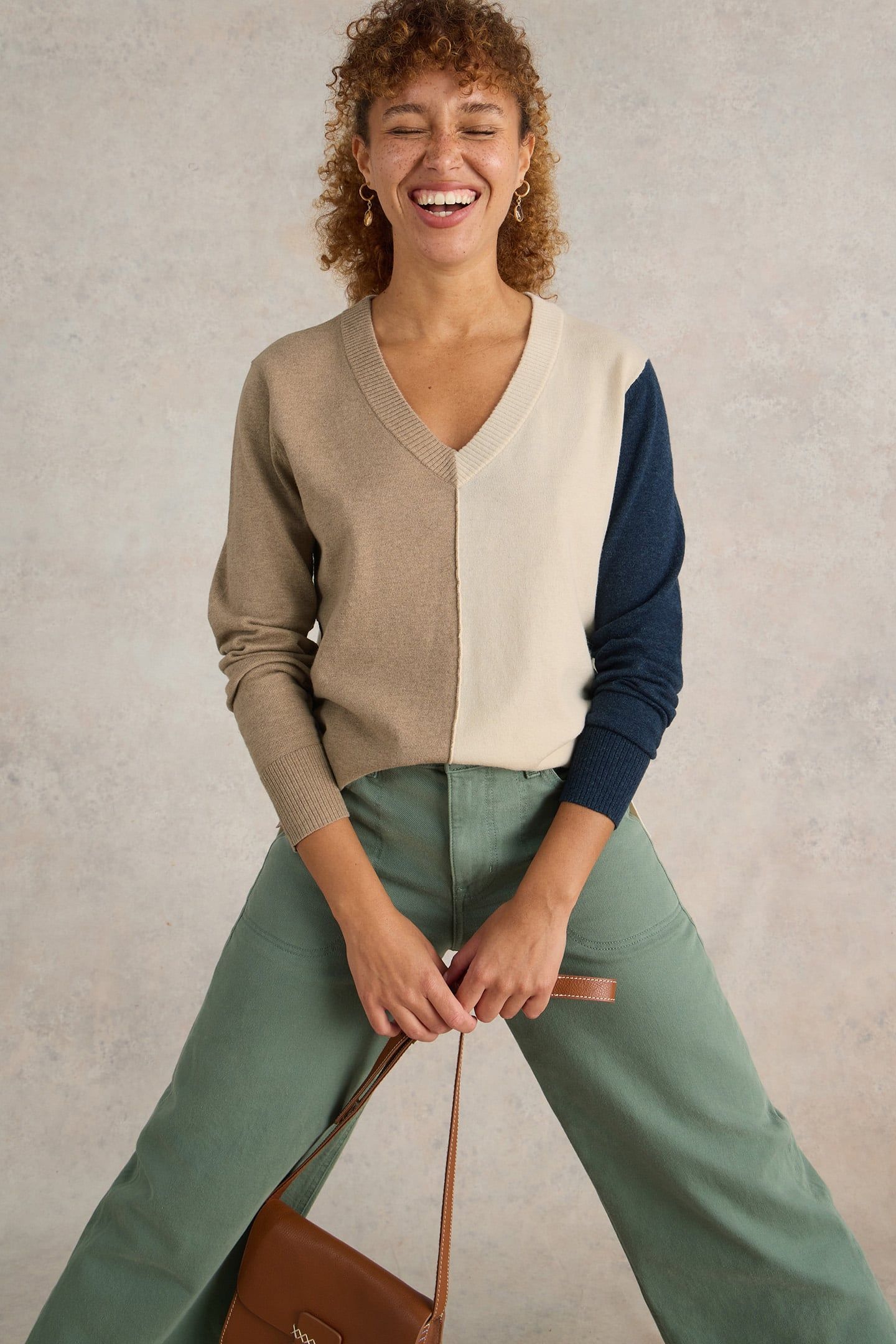 MAGGIE V NECK JUMPER NATURAL MULTI 1