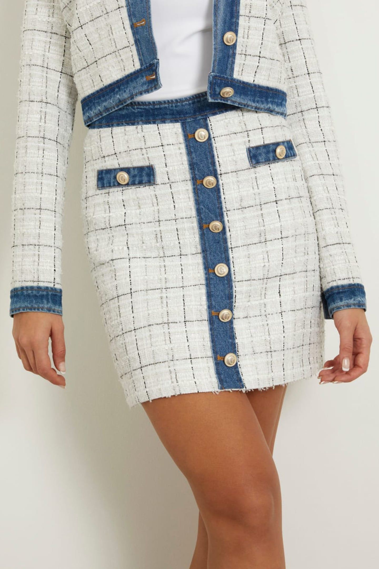 GUESS ECO NATALIE SKIRT CHECK TWEED WHITE CO 1