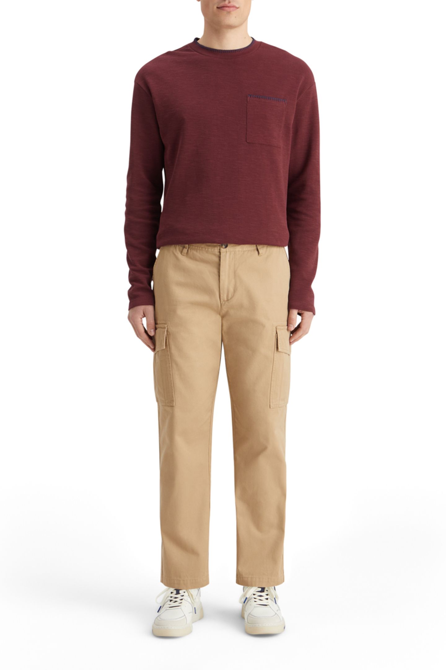 RELAXED FIT BLANKET STITCH SLUB LONGSLEEVE T-SHIRT WINE 3