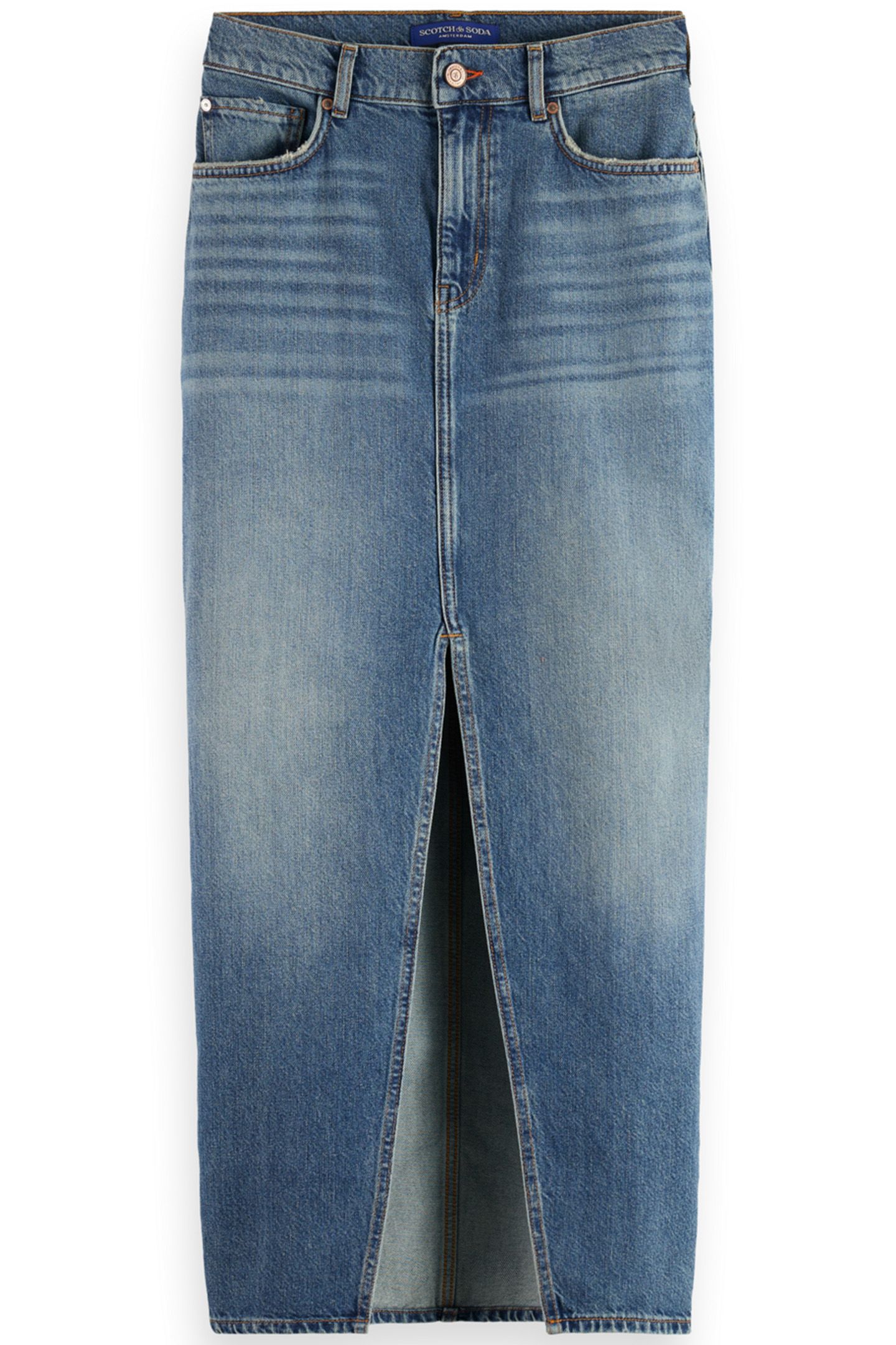 LONG VINTAGE WASHED DENIM SKIRT WITH FRONT SPLIT FRISCO NIGH 4