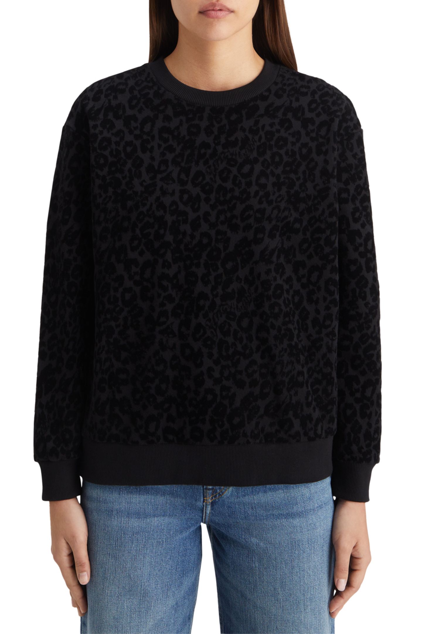 RELAXED FIT SWEATSHIRT WITH FLOCK ARTWORK EVENING BLACK 1