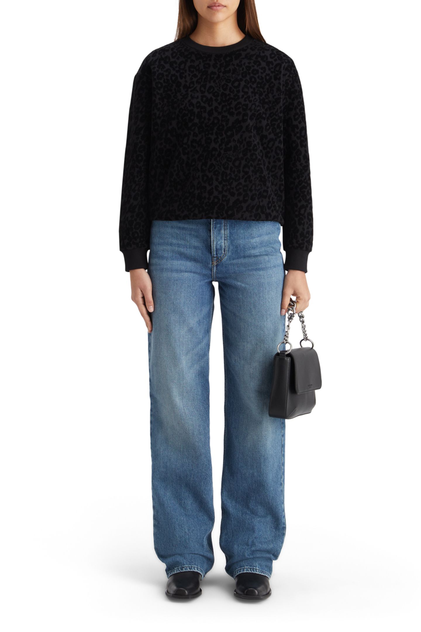 RELAXED FIT SWEATSHIRT WITH FLOCK ARTWORK EVENING BLACK 3