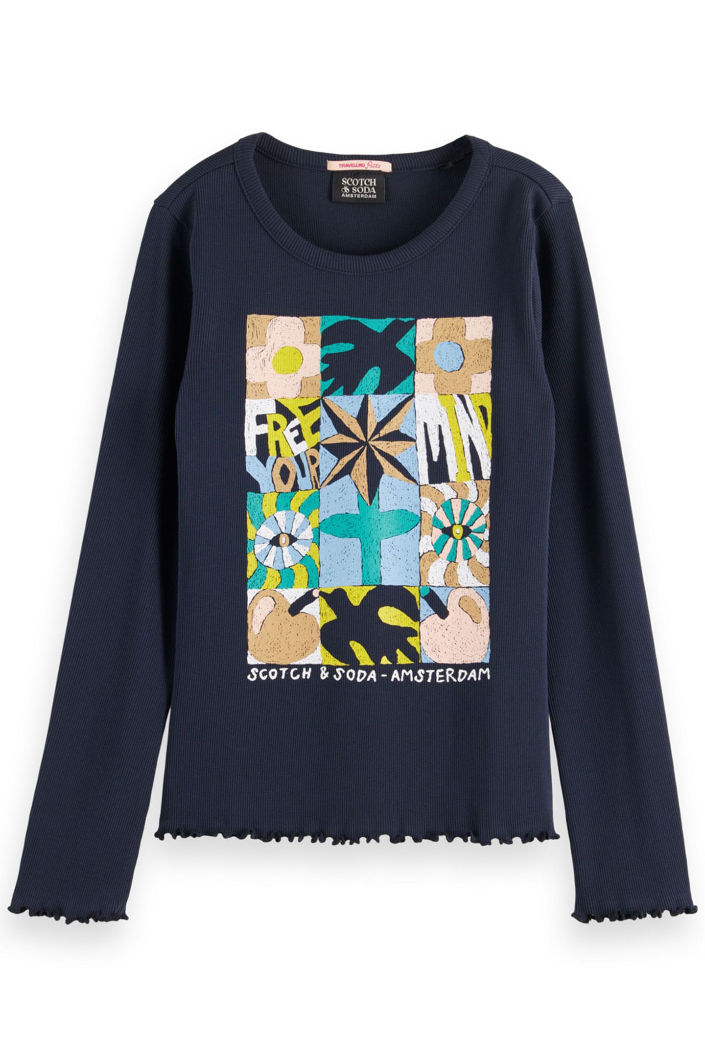 GIRL FREE MIND LONG SLEEVE RIB T-SHIRT NIGHT 1